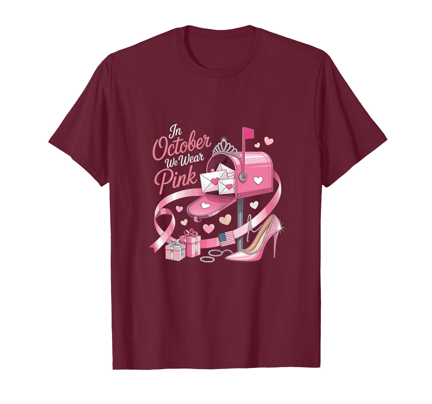 Postal Worker Clerk Breast Cancer Awareness Pink Ribbon T-Shirt