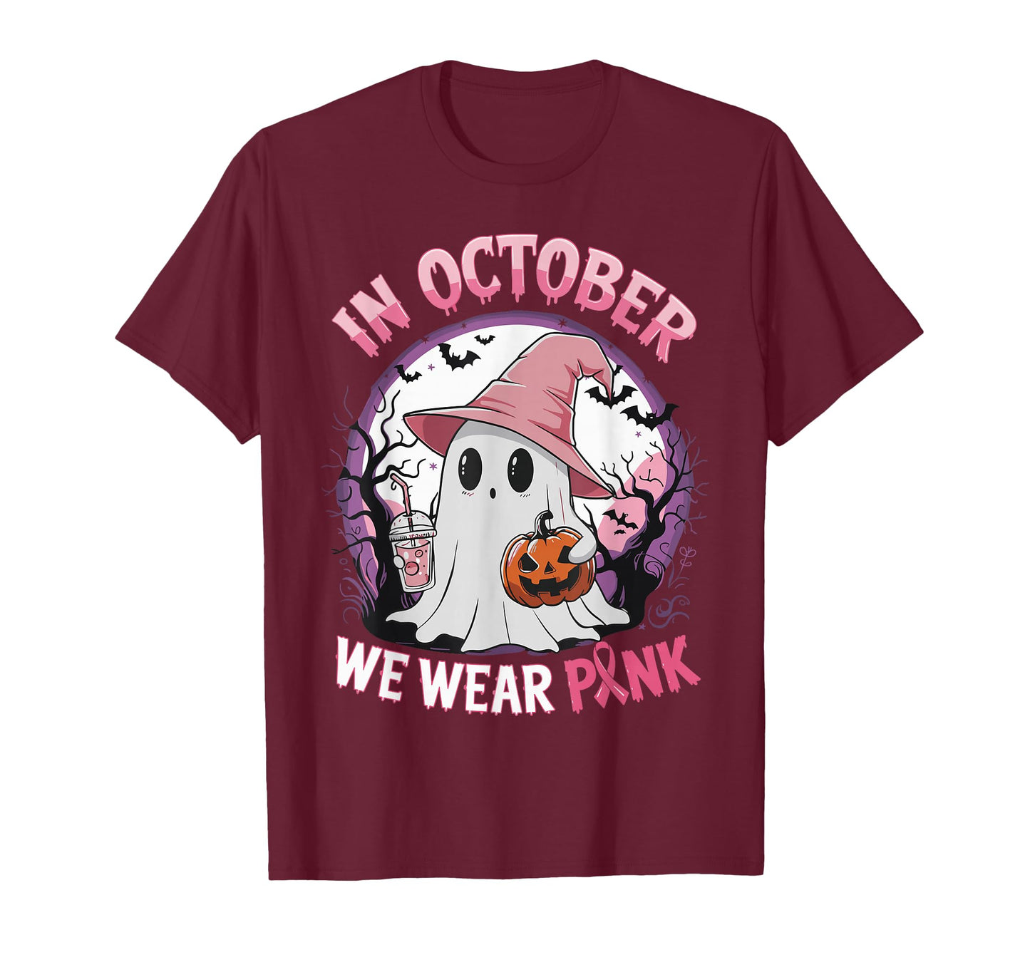 Breast Cancer Shirt for Women in October We Wear Pink Ghost T-Shirt