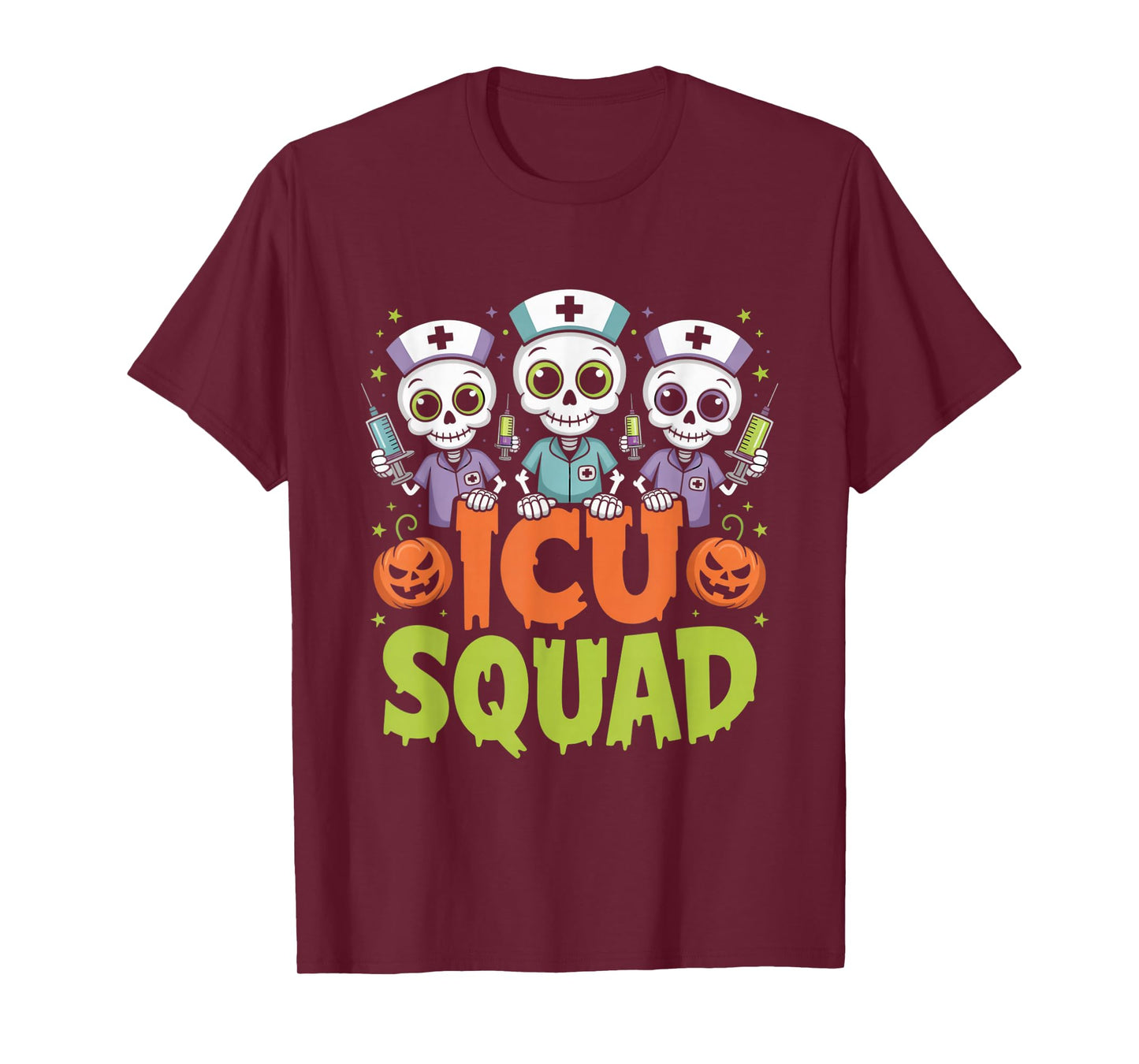 ICU Squad Skeleton Nurse Funny Halloween Costume T-Shirt
