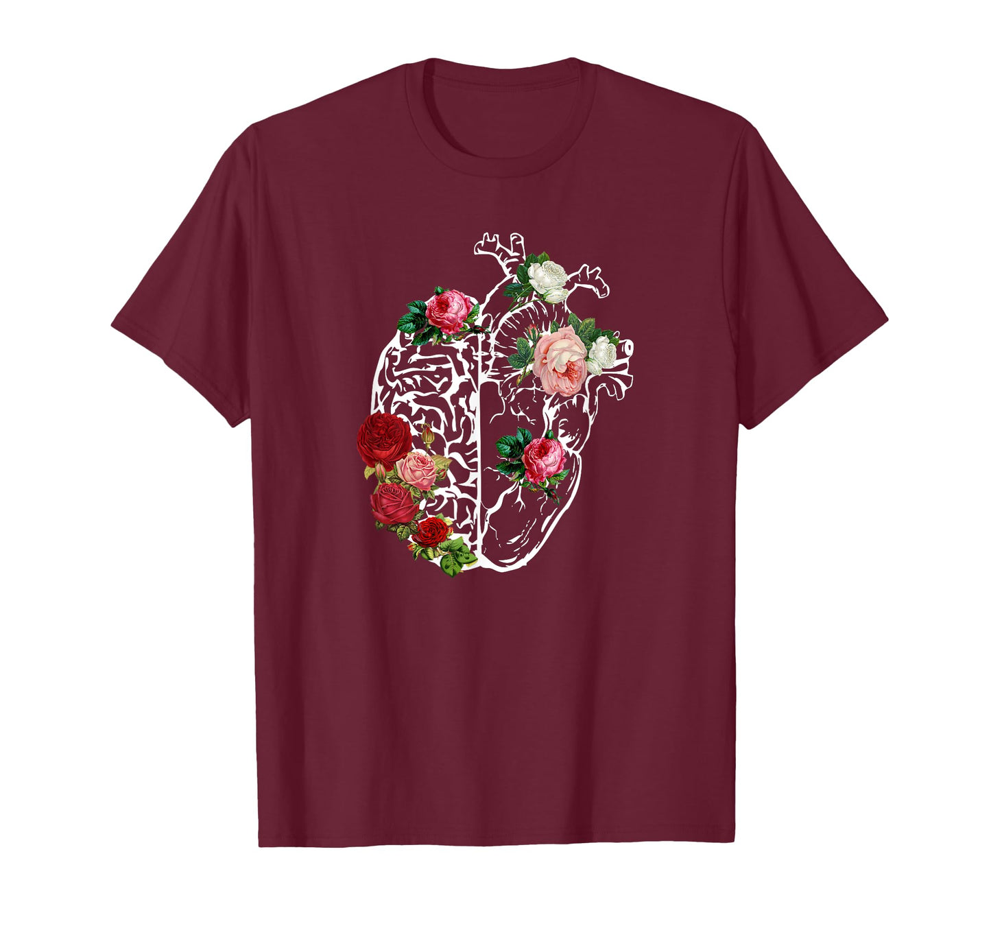 Womens Anatomical Heart_Brain Flowers Florals Anatomy T-Shirt
