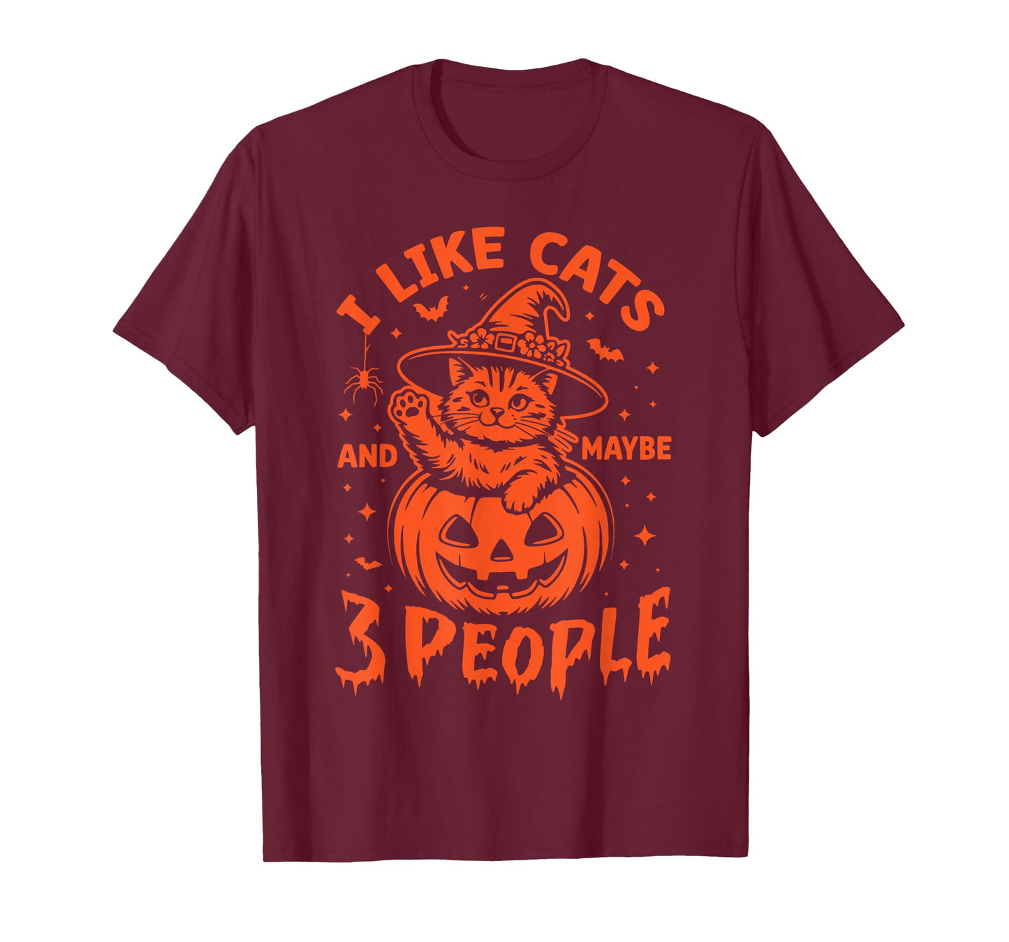 I Like Cats and Maybe 3 People, Cat Witch Halloween Pumpkin T-Shirt