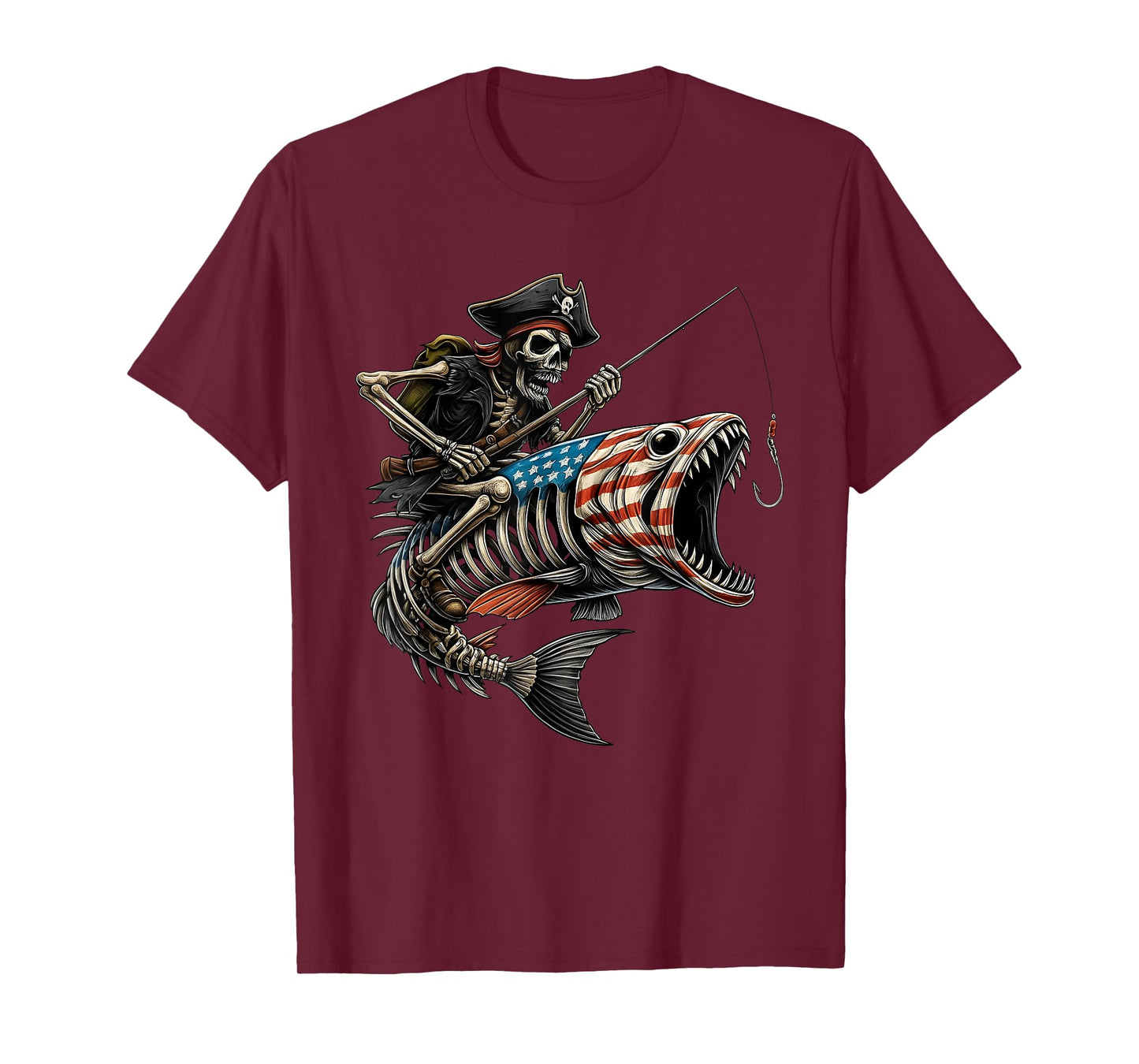 Bruh I’m a Pirate Fishing Skeleton American Flag Fish T-Shirt