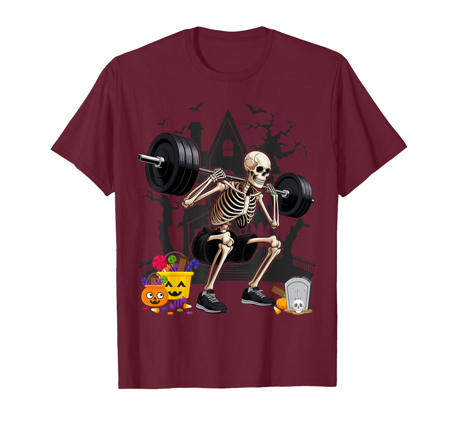 Skeleton Lifting Halloween Costume Fitness Gym Workout T-Shirt