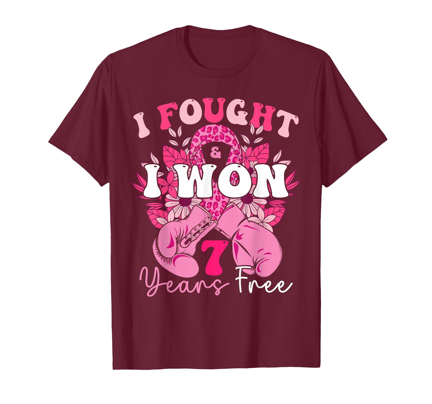I Fought And I Won 7 Years Free Breast Cancer Awareness 2024 T-Shirt