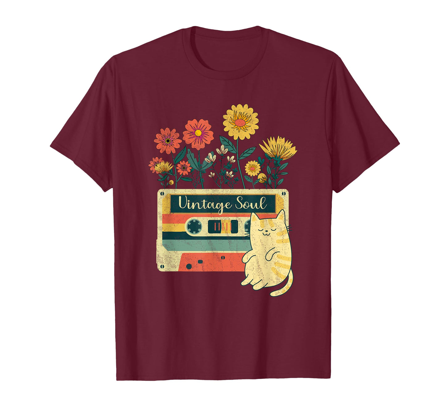 Vintage Cat Shirt for women - Retro Soul Flowers Wildflower T-Shirt