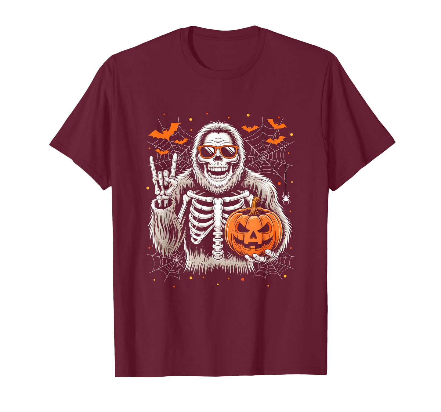 Spooky Bigfoot Skeleton Halloween Costume Pumpkin Boys Mens T-Shirt