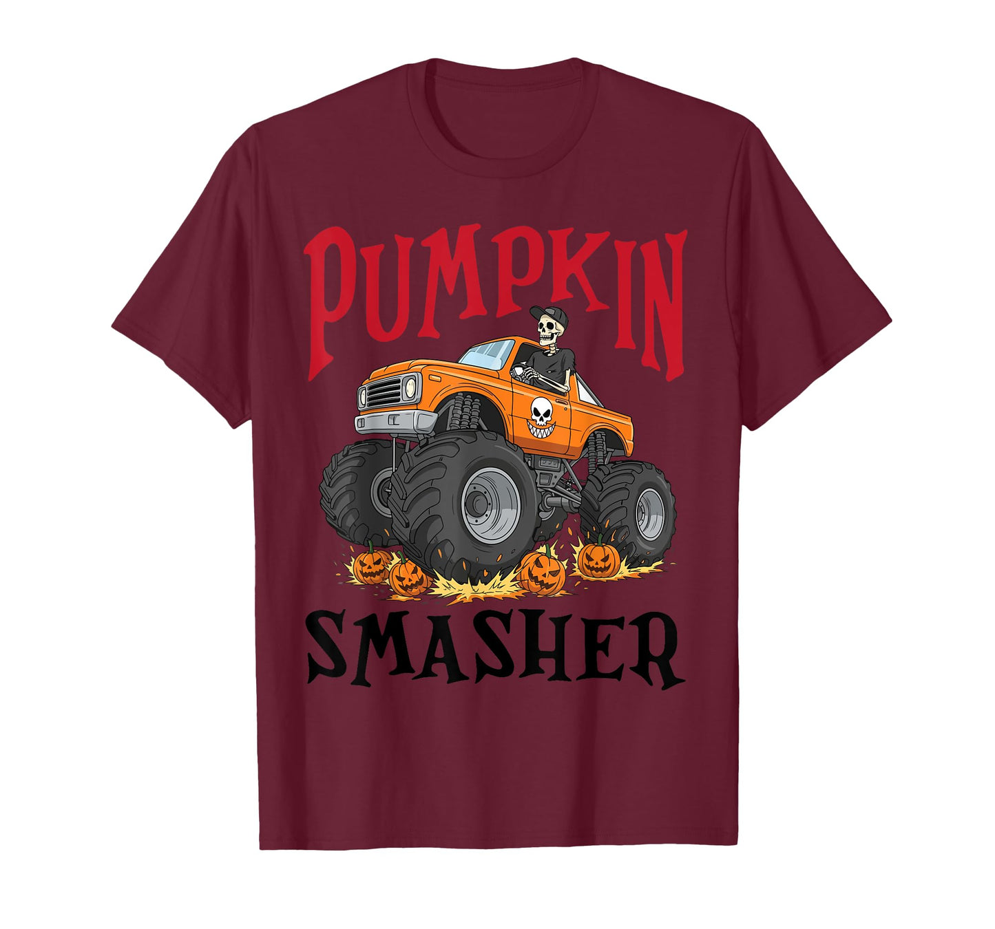 Pumpkin Monster Truck Skeleton Driver Halloween Day Smasher T-Shirt