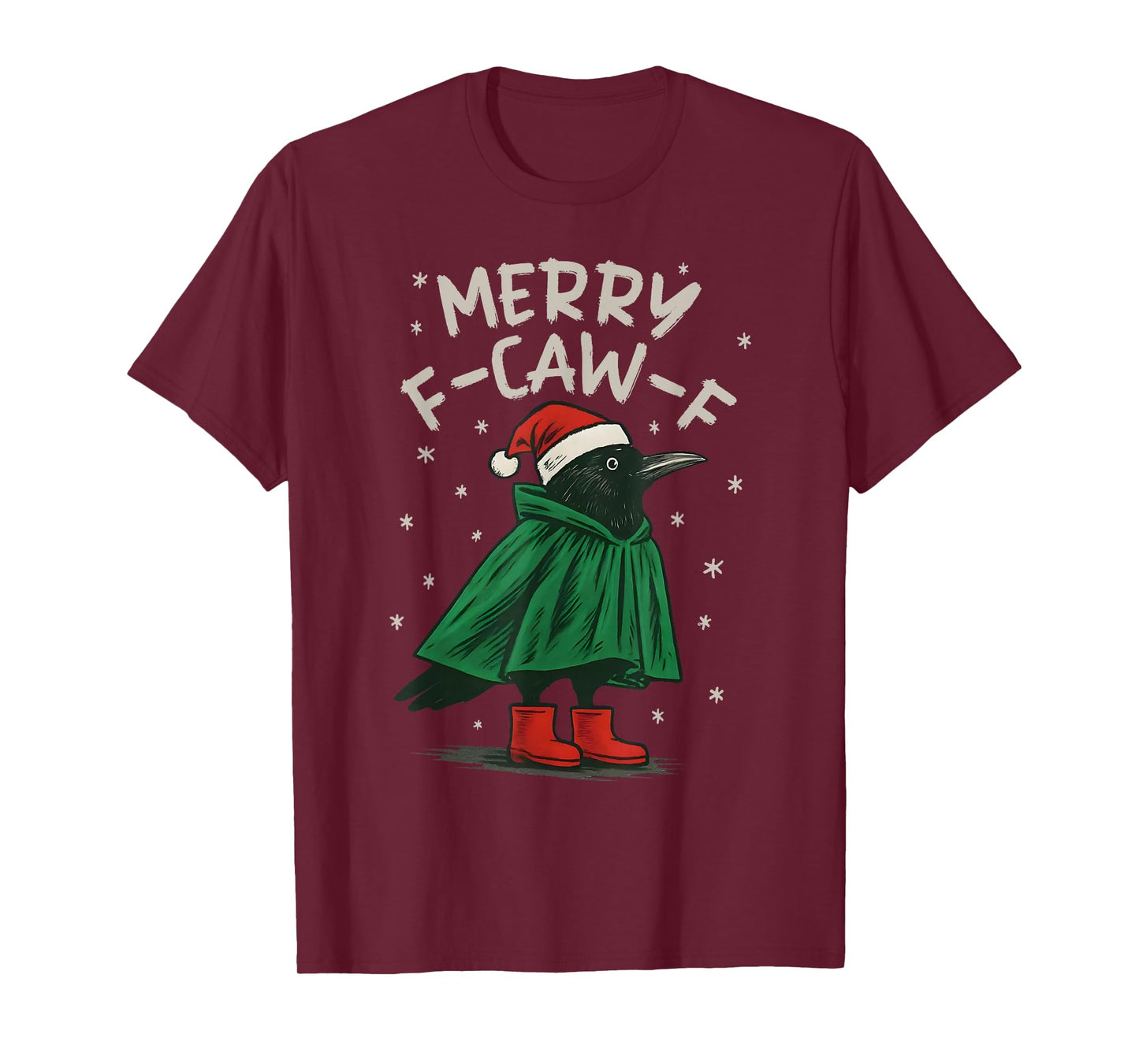 Funny Christmas F-Caw-F Holiday Cute Black Bird Santa Hat T-Shirt