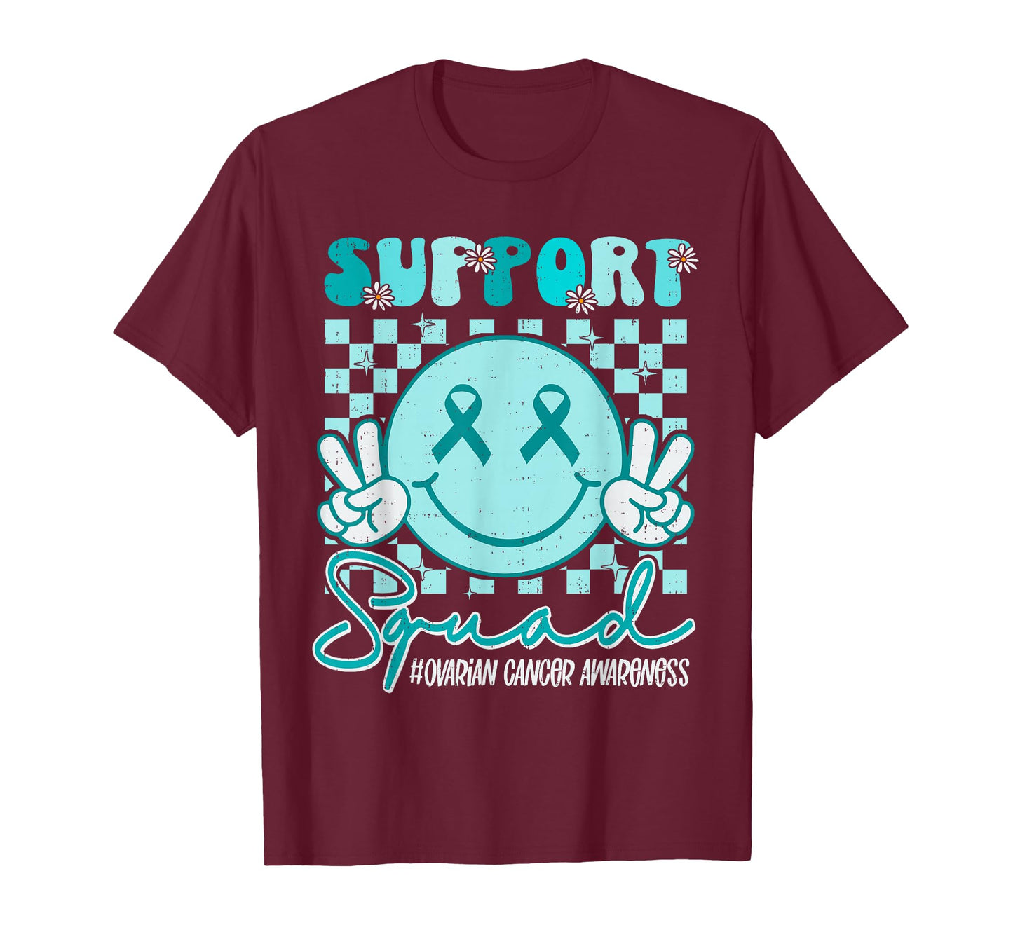 Support Ovarian Cancer Awareness Smile Ribbon Teal Girl Kids T-Shirt