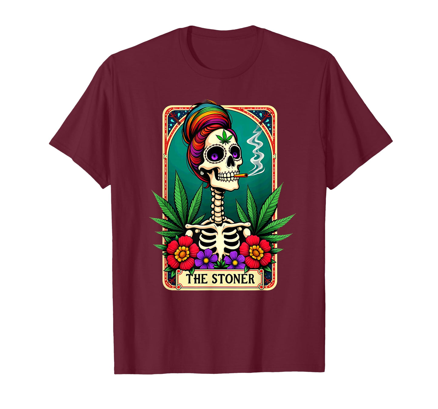 Tarot Card The Stoner Cannabis Messy Bun Skeleton Halloween T-Shirt