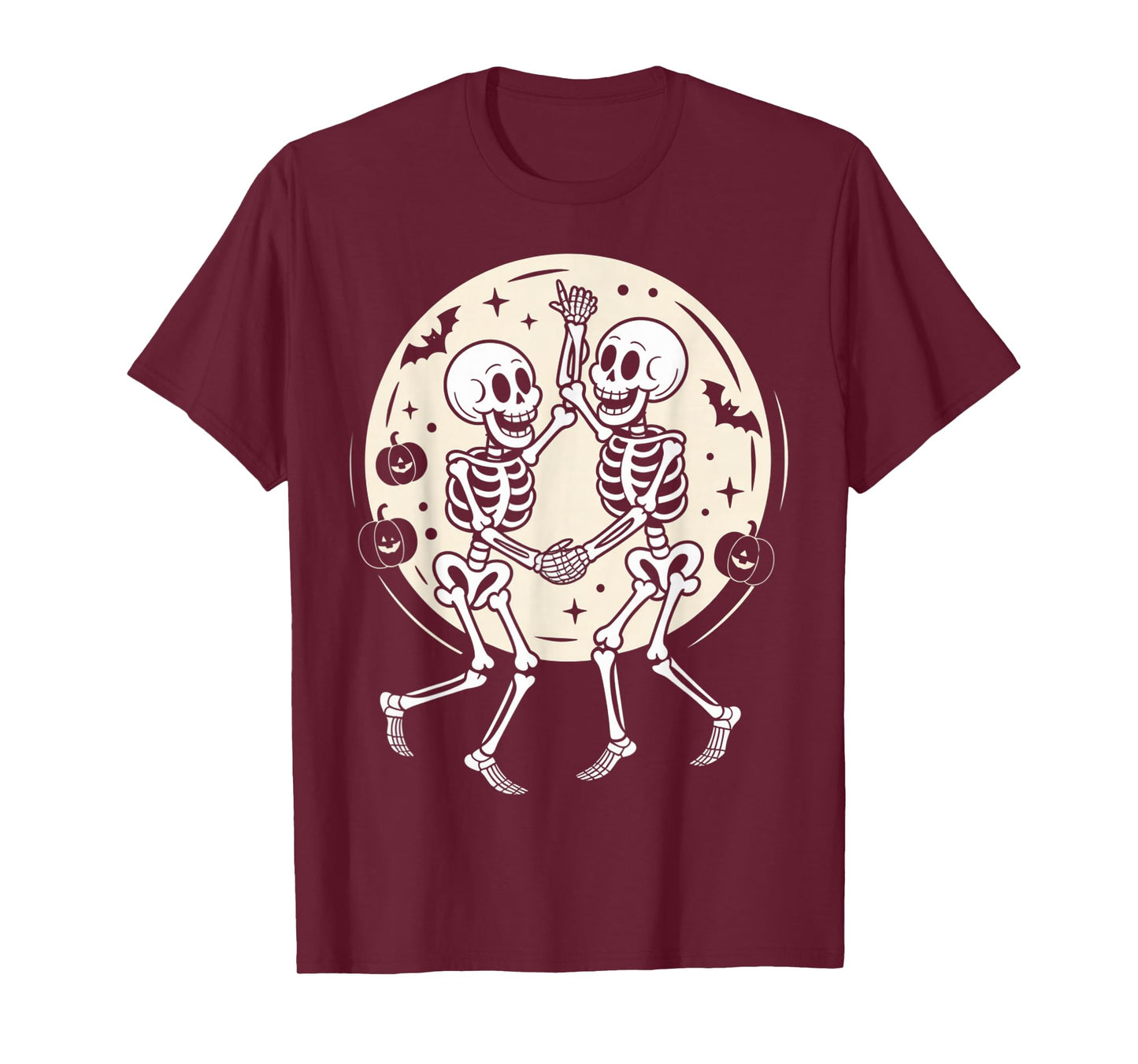 Funny Fall Halloween Dancing Skeletons Spooky Skull Moon T-Shirt