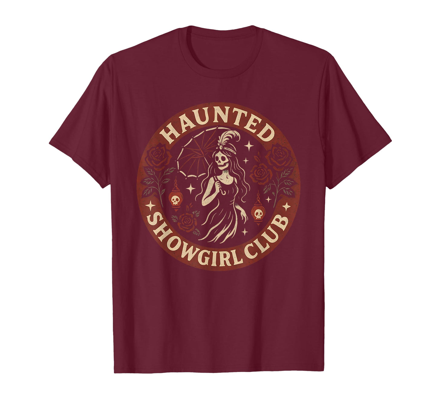 Haunted Showgirl Club Gothic Skeleton Rose Vintage Horror T-Shirt