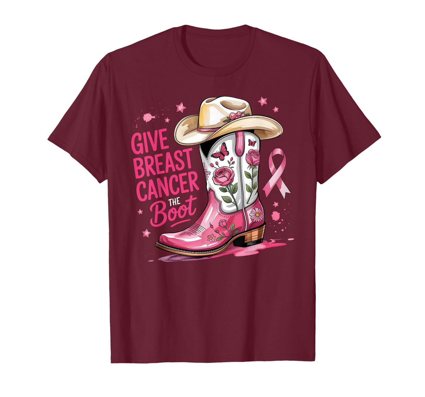 Give Breast Cancer The Boot Breast Cancer Pink Ribbon Women T-Shirt