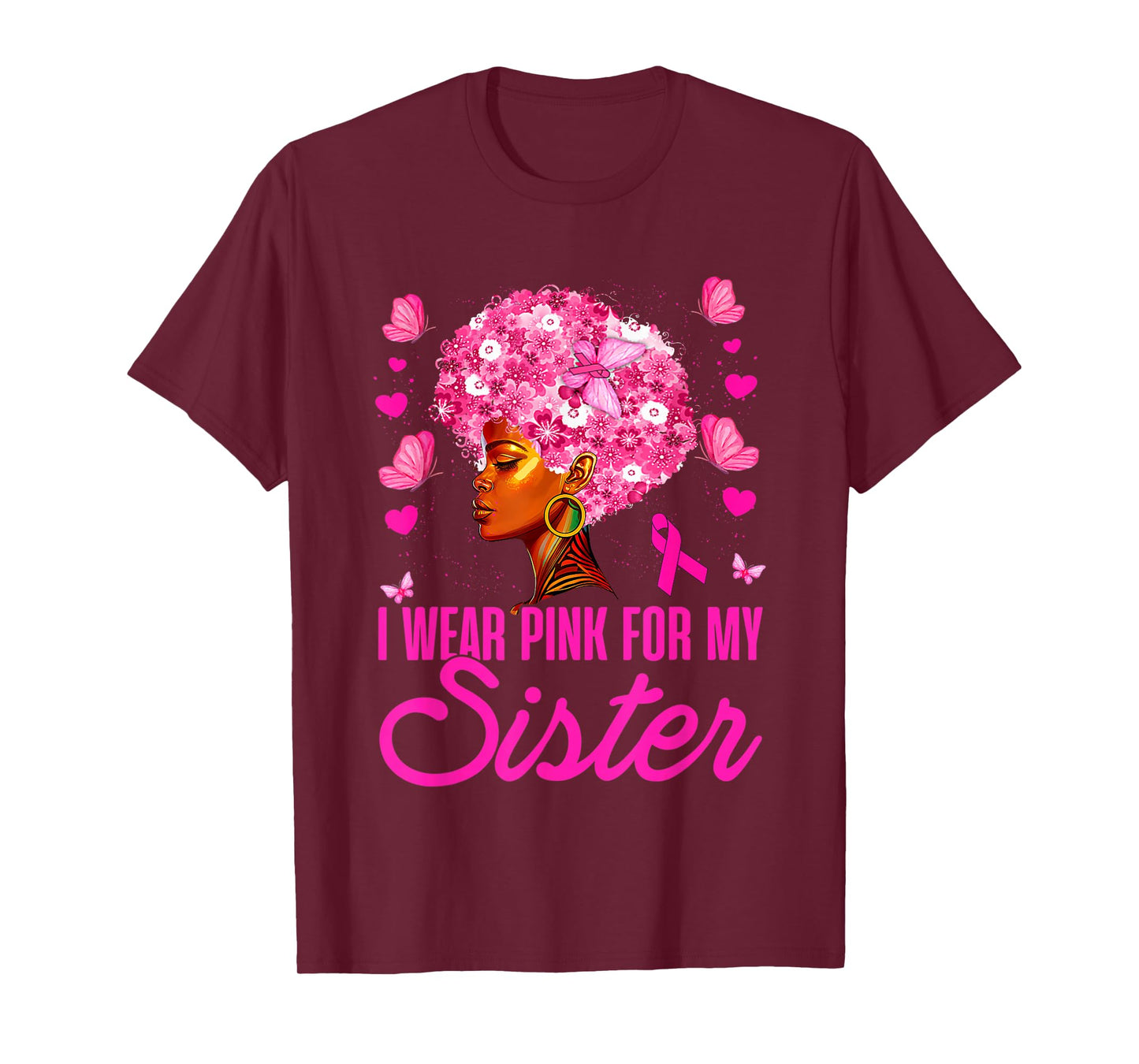 Wear Pink for My Sister Breast Cancer Awareness Black Women T-Shirt