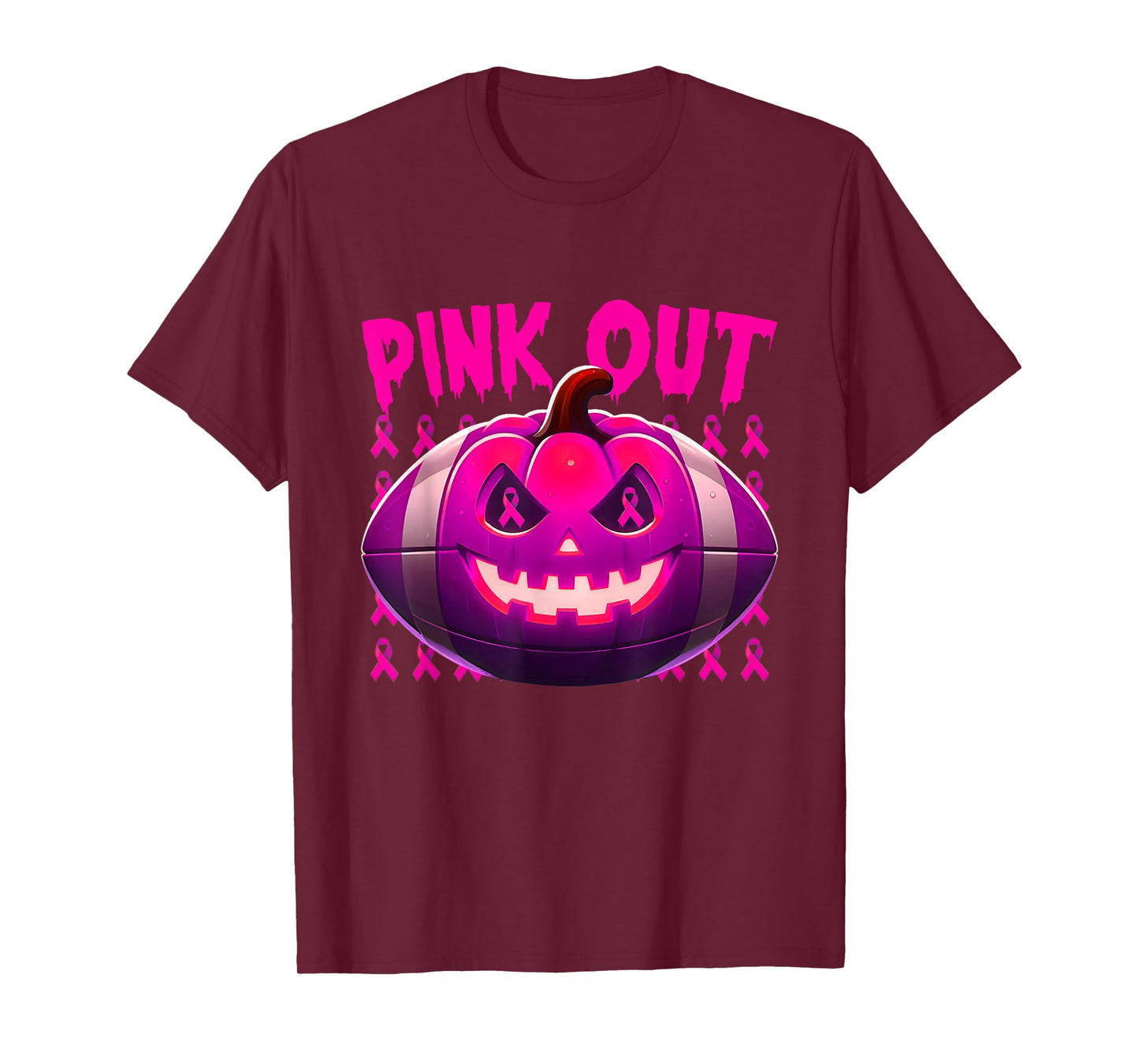 Pink Out Breast Cancer Awareness Football Halloween Pumpkin T-Shirt