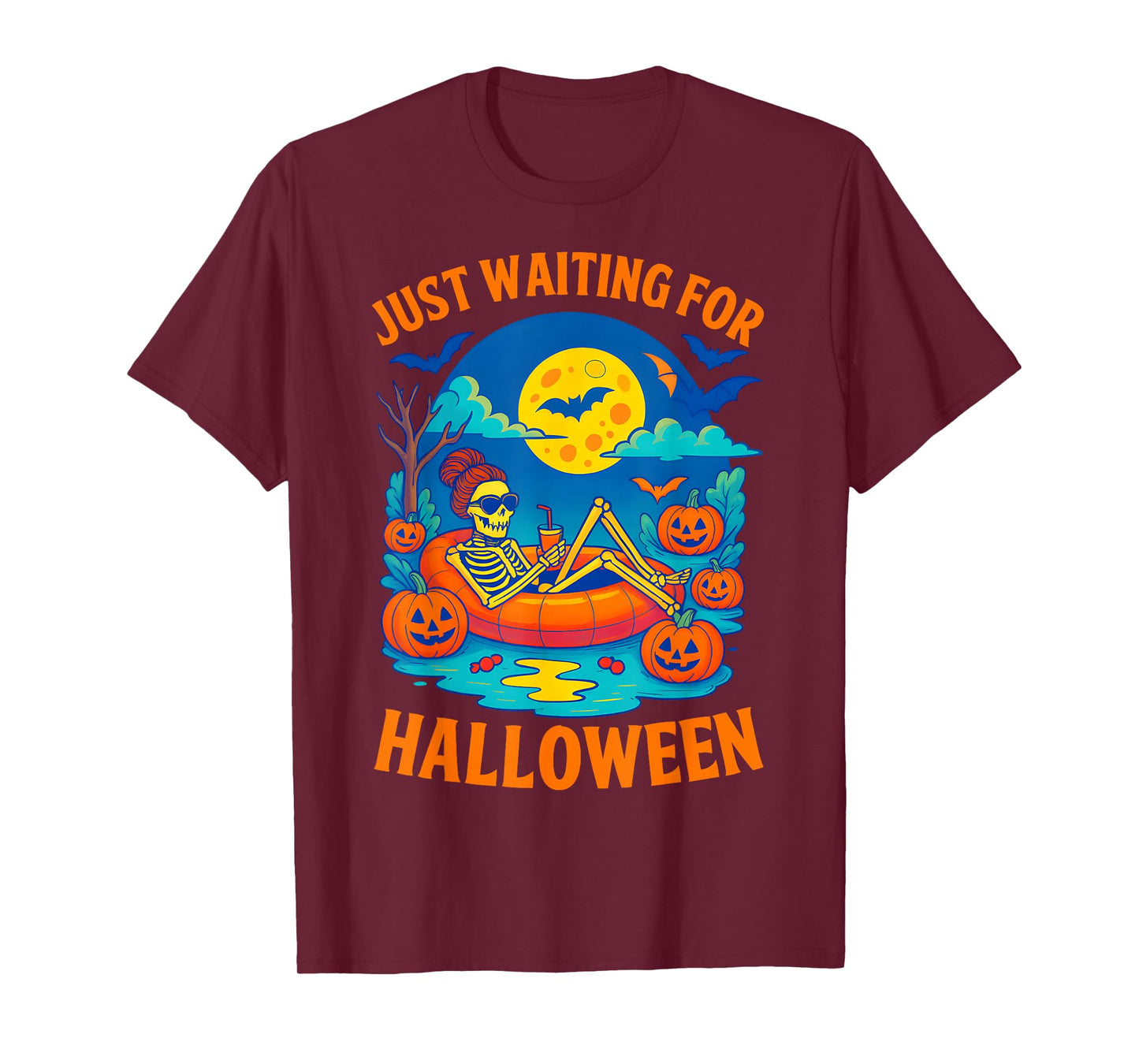 Spooky Summer Skeleton Just Waiting for Halloween Pumpkin T-Shirt