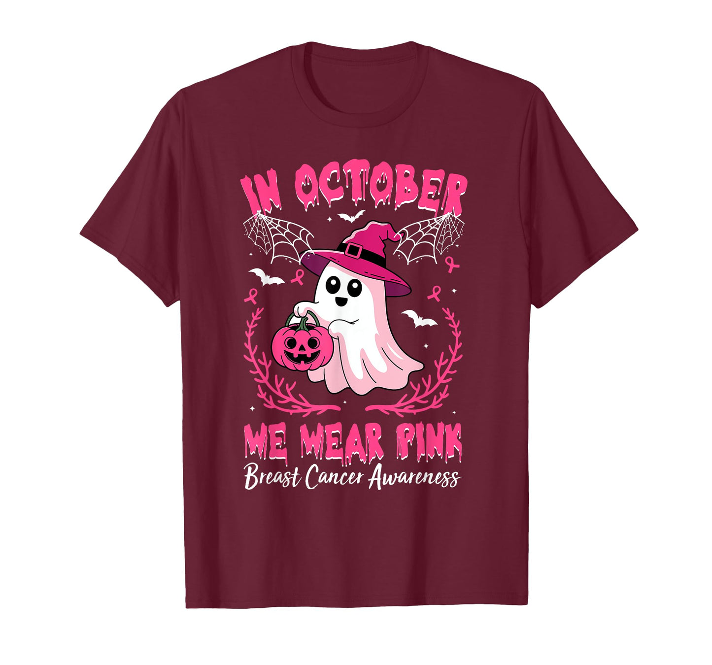 in October We Wear Pink Breast Cancer Awareness Halloween T-Shirt