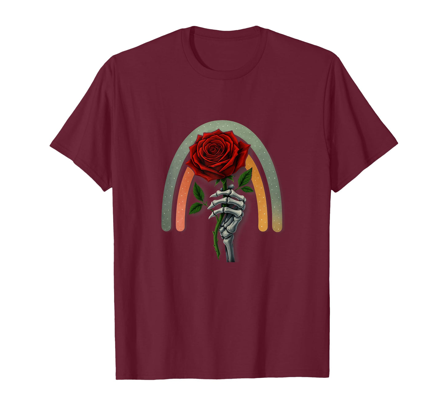 Skeleton Hand Holding Red Rose Stem Flower Graphic for Women T-Shirt