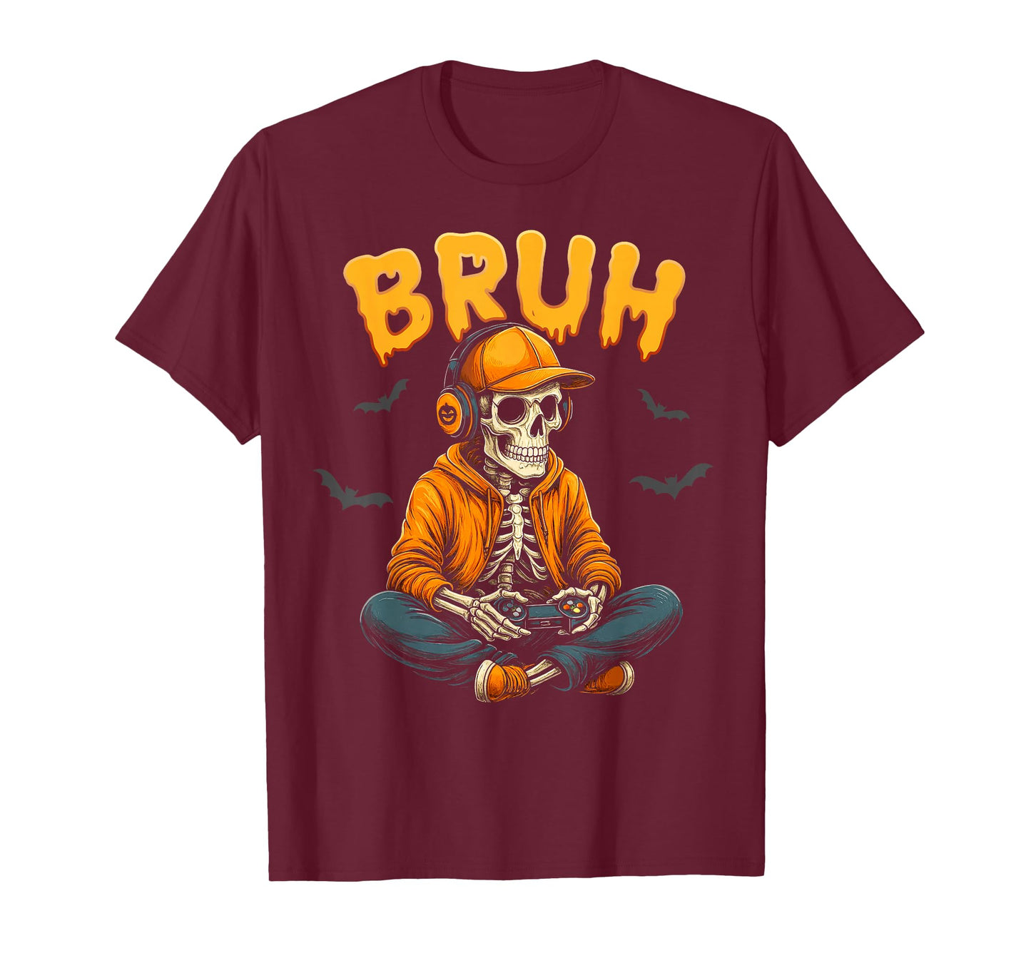Bruh Skeleton Gamer Video Halloween Gaming Boys Men Kids T-Shirt