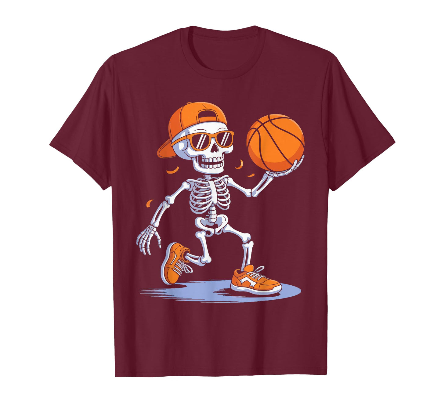 Halloween Skeleton Funny Basketball Teens Boys Men T-Shirt