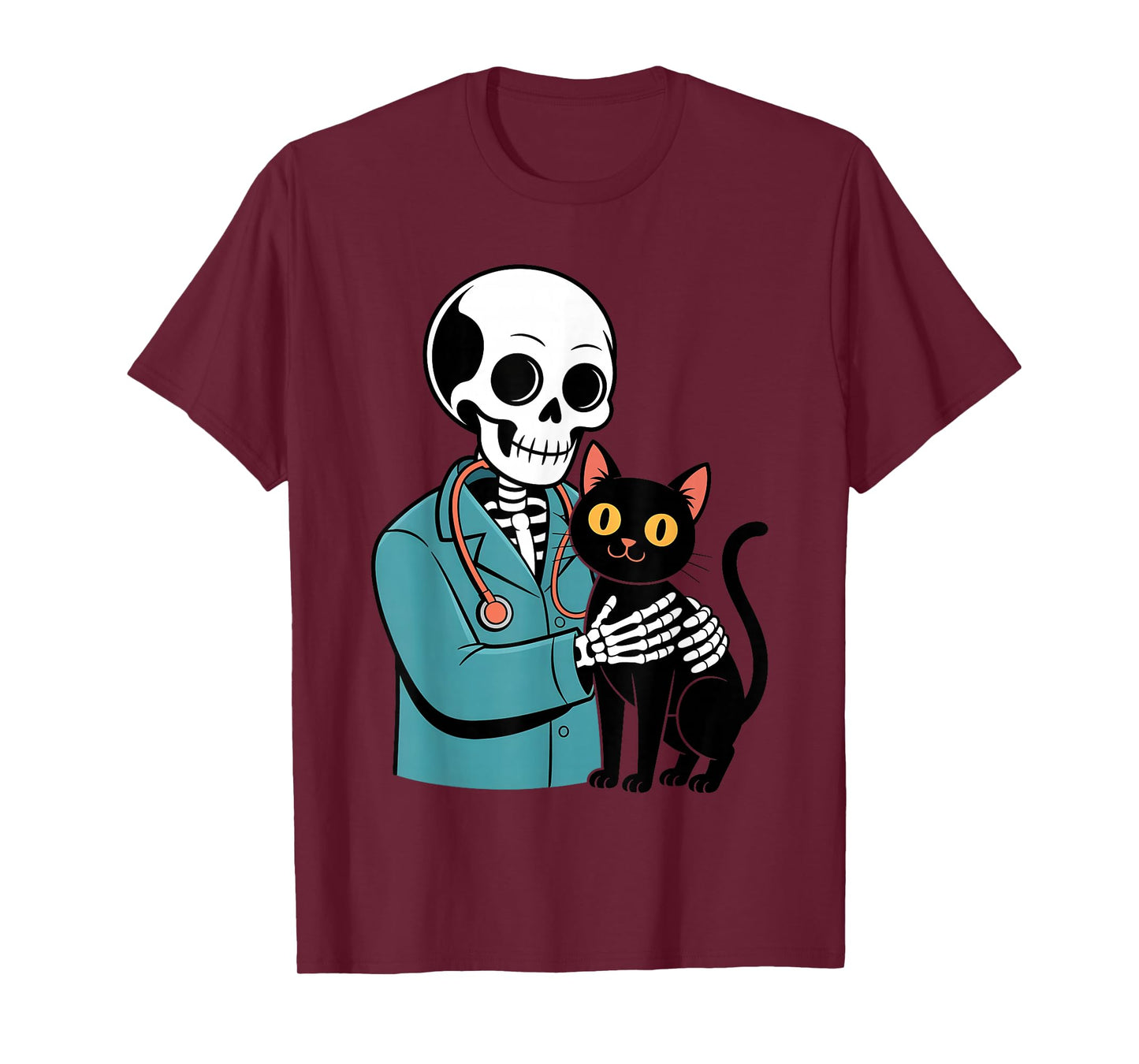 Skeleton Hugging Cat Funny Vet Cat Lover Halloween Men Women T-Shirt