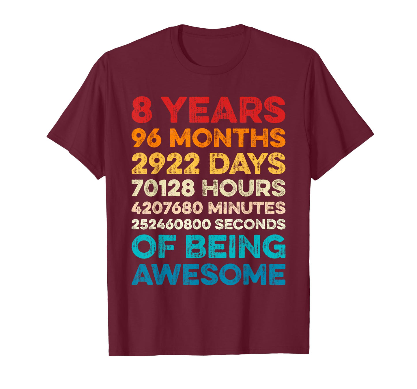 8th Birthday 8 Years of Being Awesome Vintage 8 Years Old T-Shirt