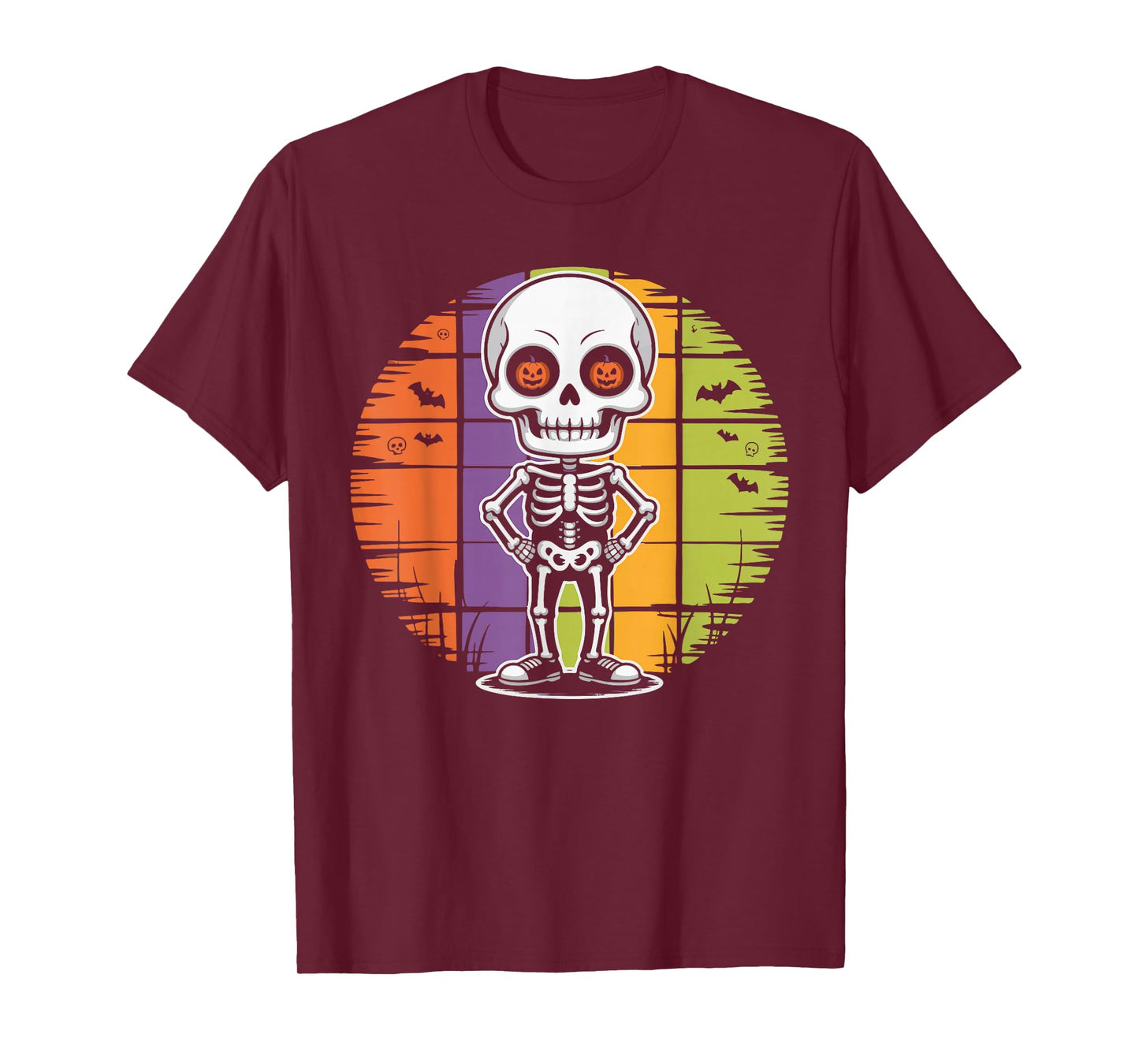 Spooky Cartoon Skeleton Pumpkin Glasses Retro Halloween Men T-Shirt