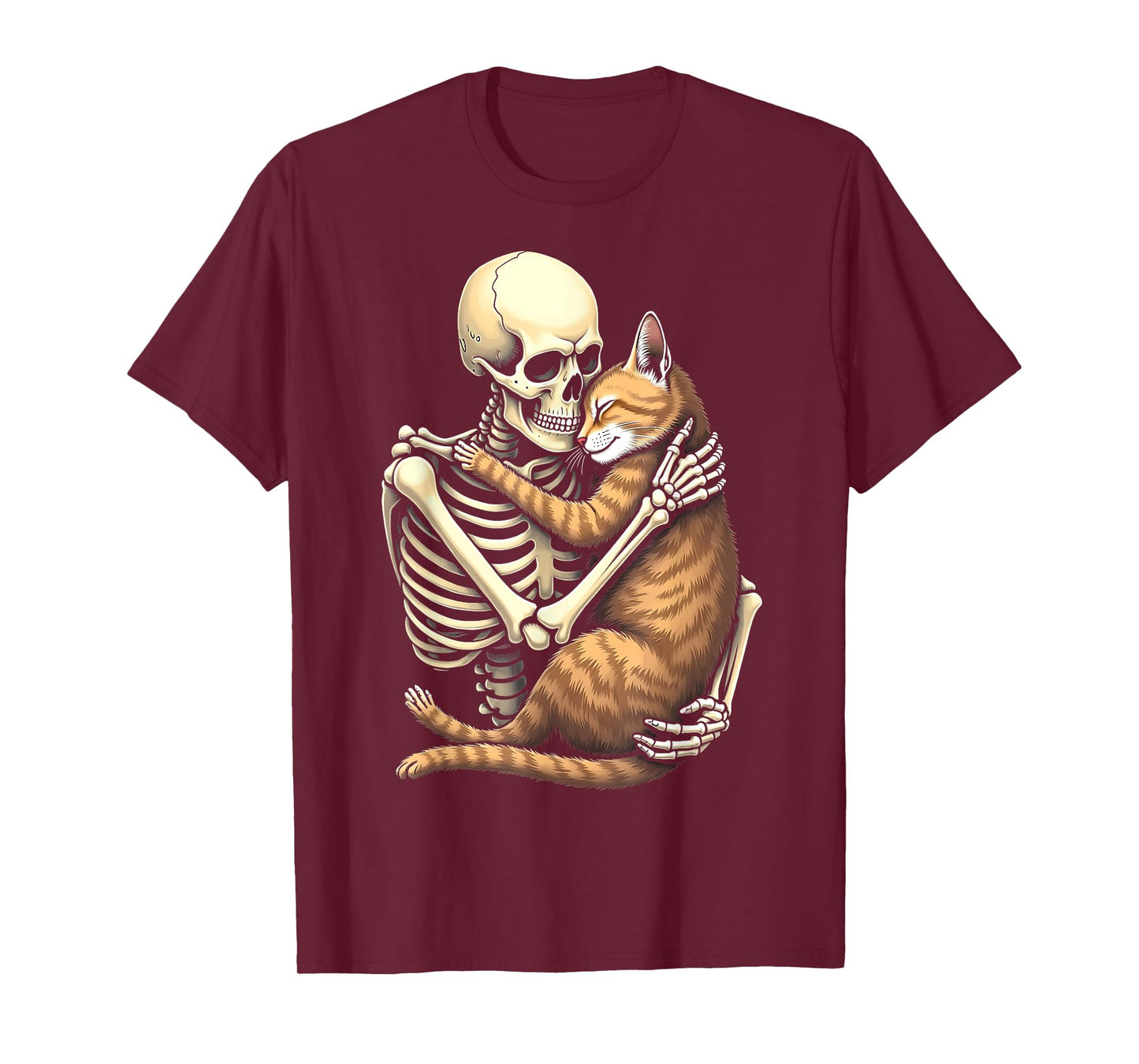 Cute Skeleton Hugging Cat Halloween Cat Lover Mom Dad T-Shirt
