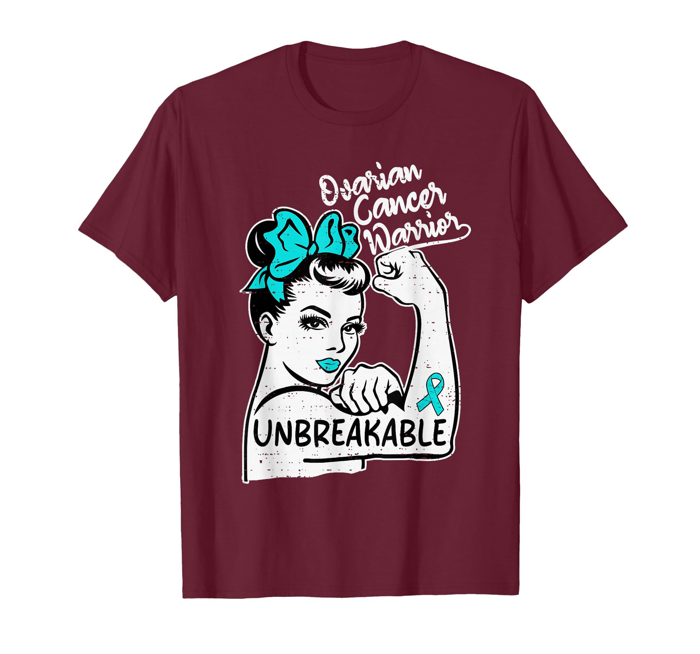 Womens Ovarian Cancer Warrior Awareness Ribbon Teal Support T-Shirt