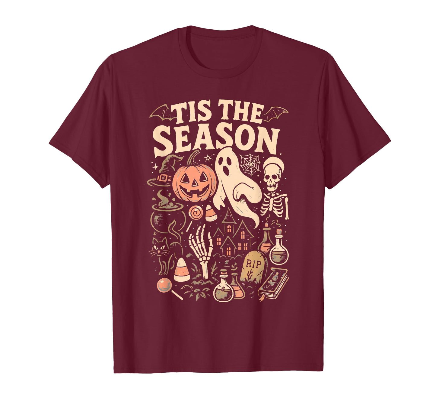Halloween 'tis The Season Skeleton Pumpkin Ghost Halloween T-Shirt