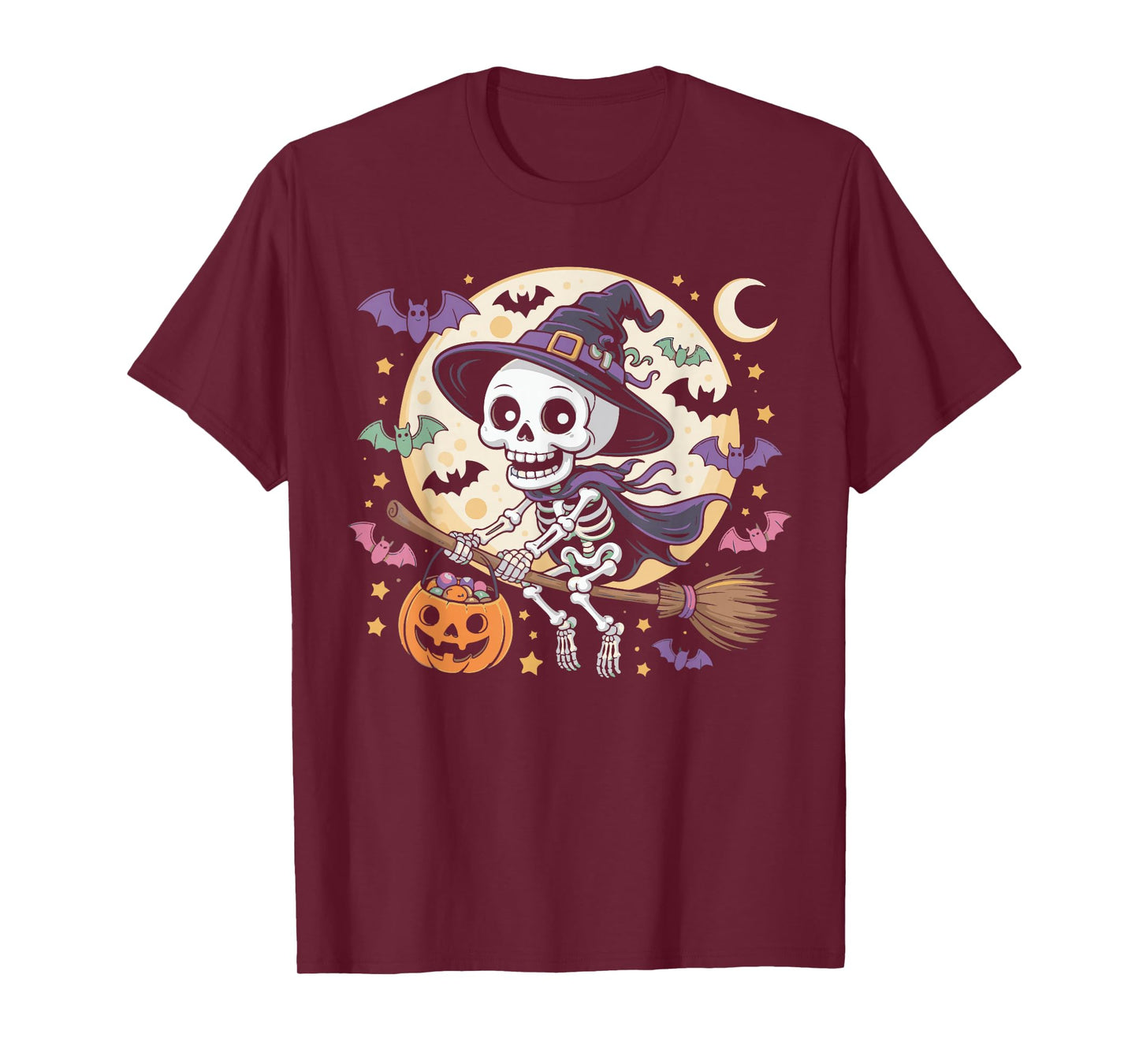 Skeleton Witch Hat Pumpkin Halloween Costume Men Women Kids T-Shirt