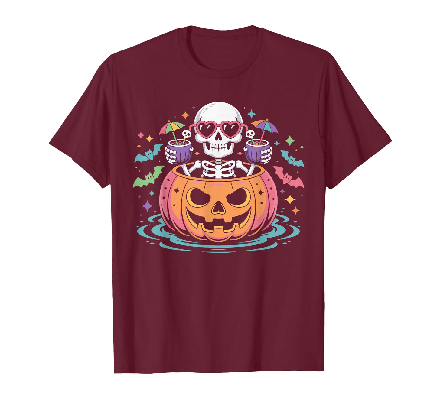 Summer Skeleton Relaxing Pumpkin Spooky Pool Vibes Halloween T-Shirt