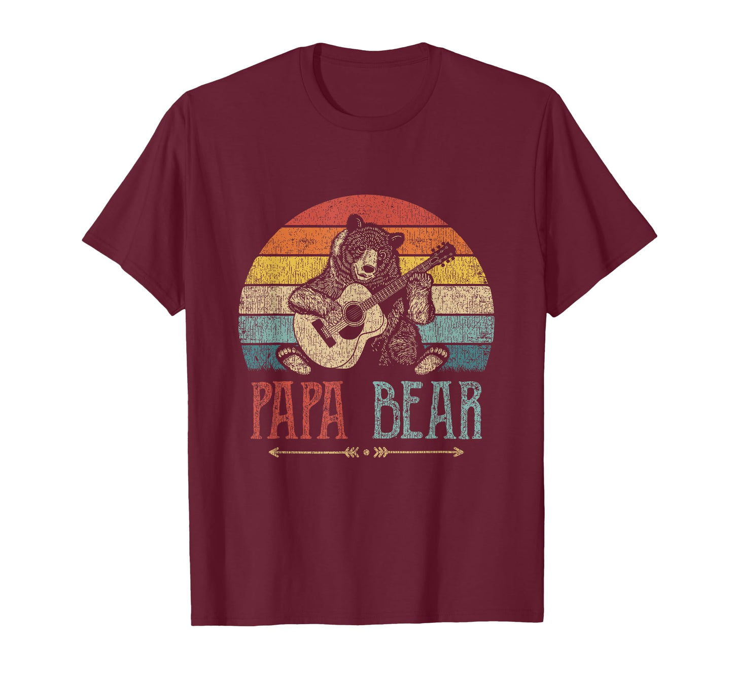 Cute Papa Bear Vintage Father's Day Retro Dad Guitar T-Shirt