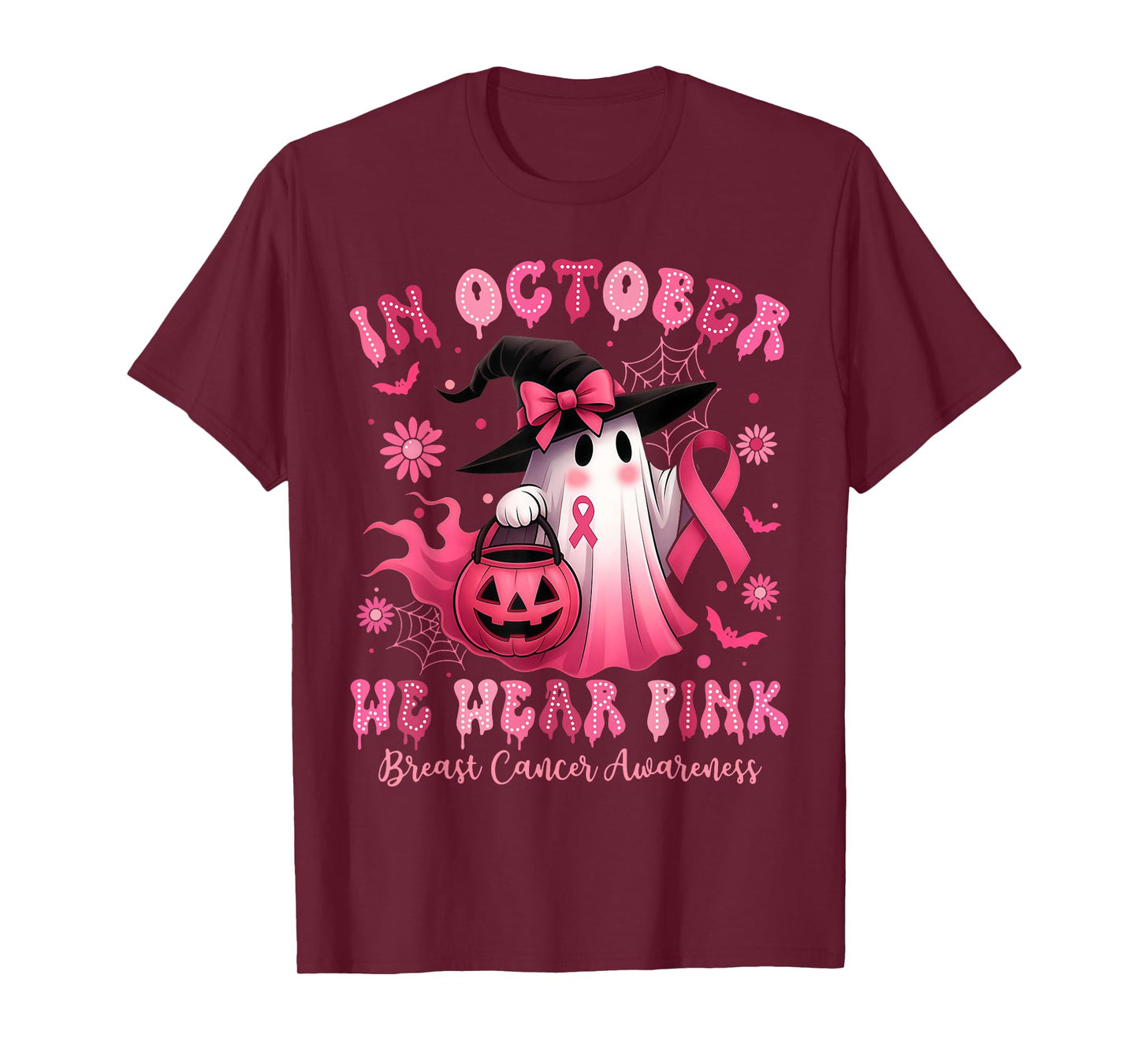 in October We Wear Pink Breast Cancer Awareness Halloween T-Shirt