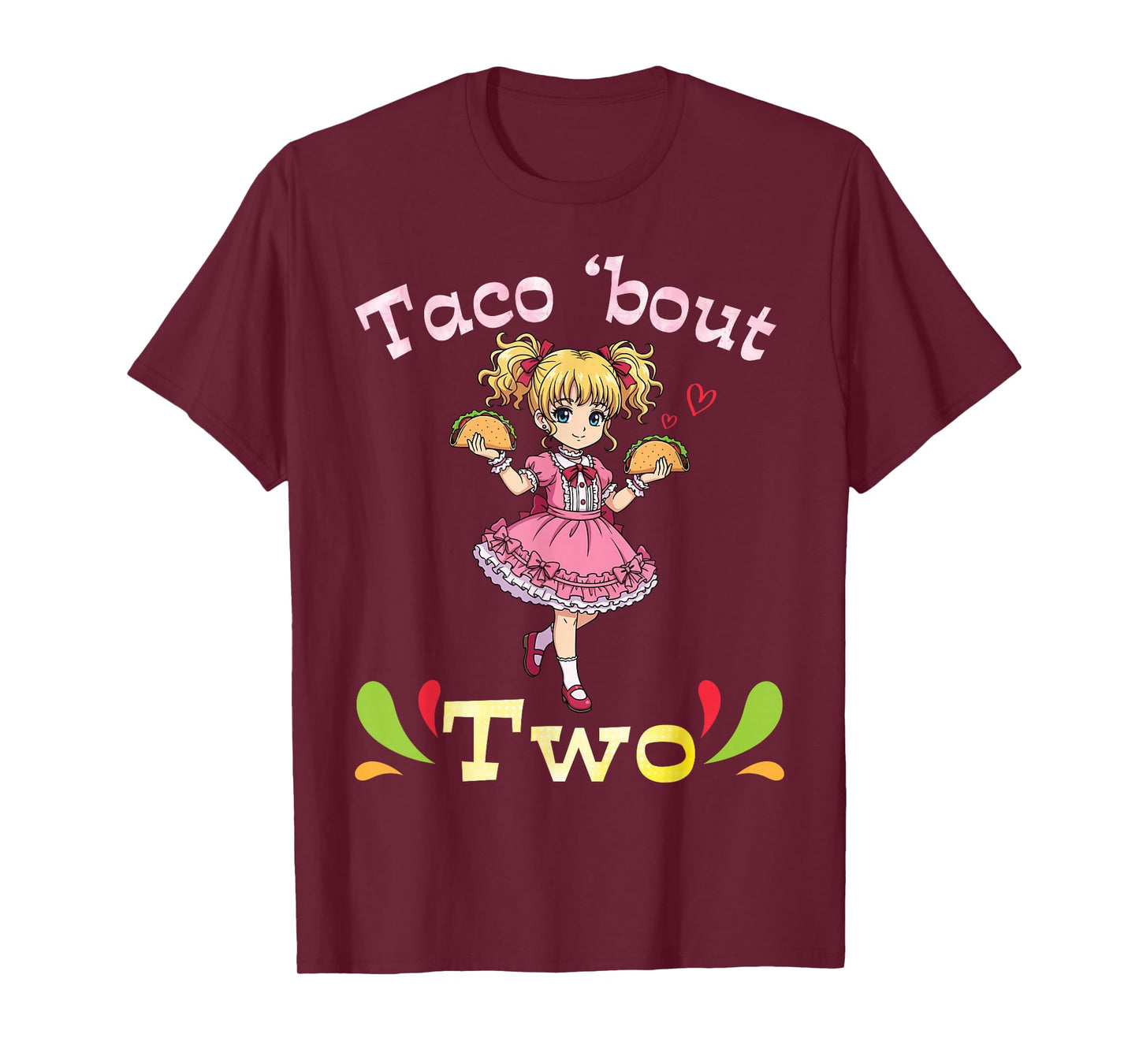 Cute Girl Holding Tacos I Taco Bout Two Years Old Birthday T-Shirt