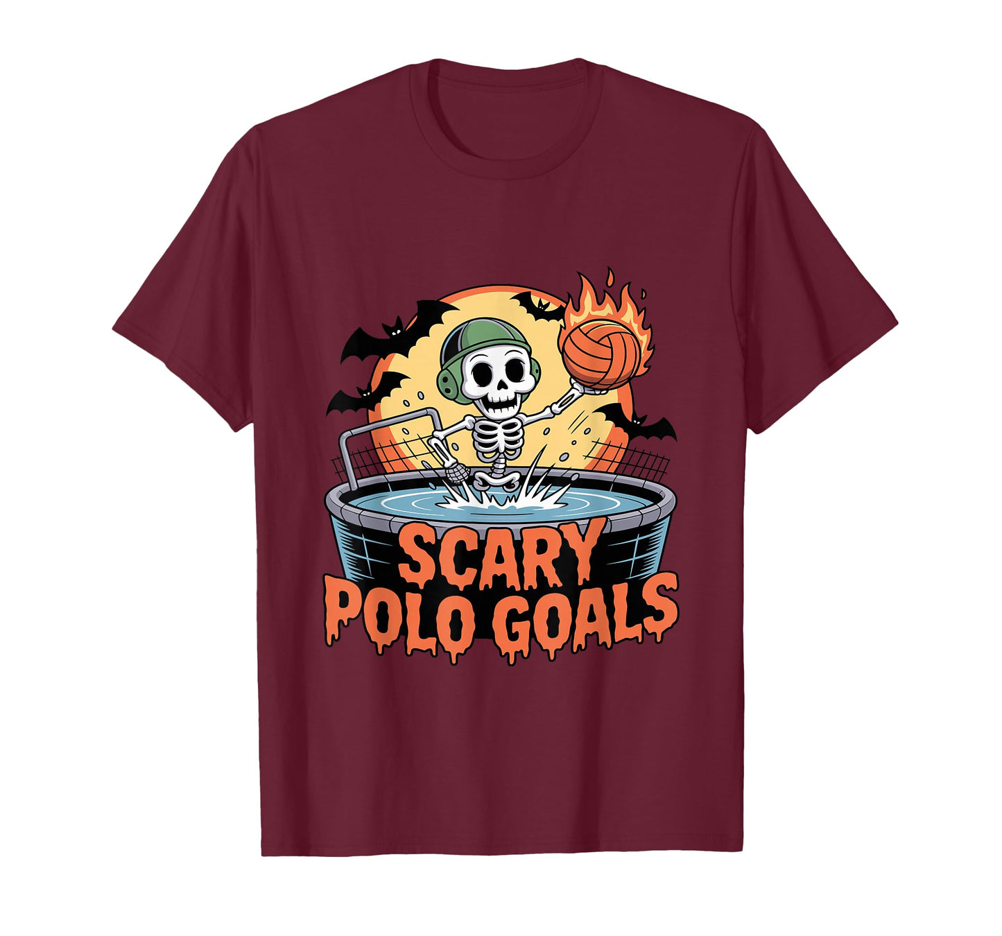 Spooky Skeleton Water Polo Player Halloween Sports Fun T-Shirt