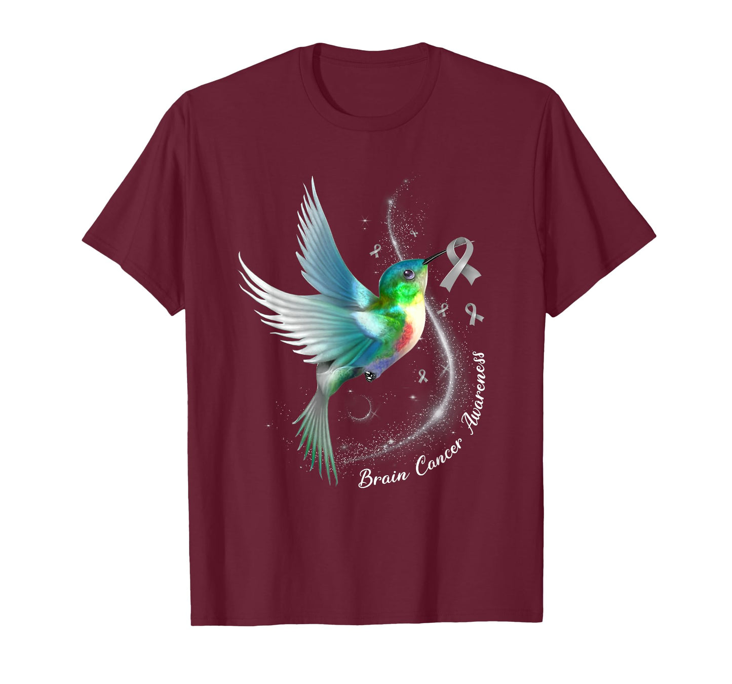 Grey Ribbon Hummingbird Brain Cancer Awareness Month T-Shirt