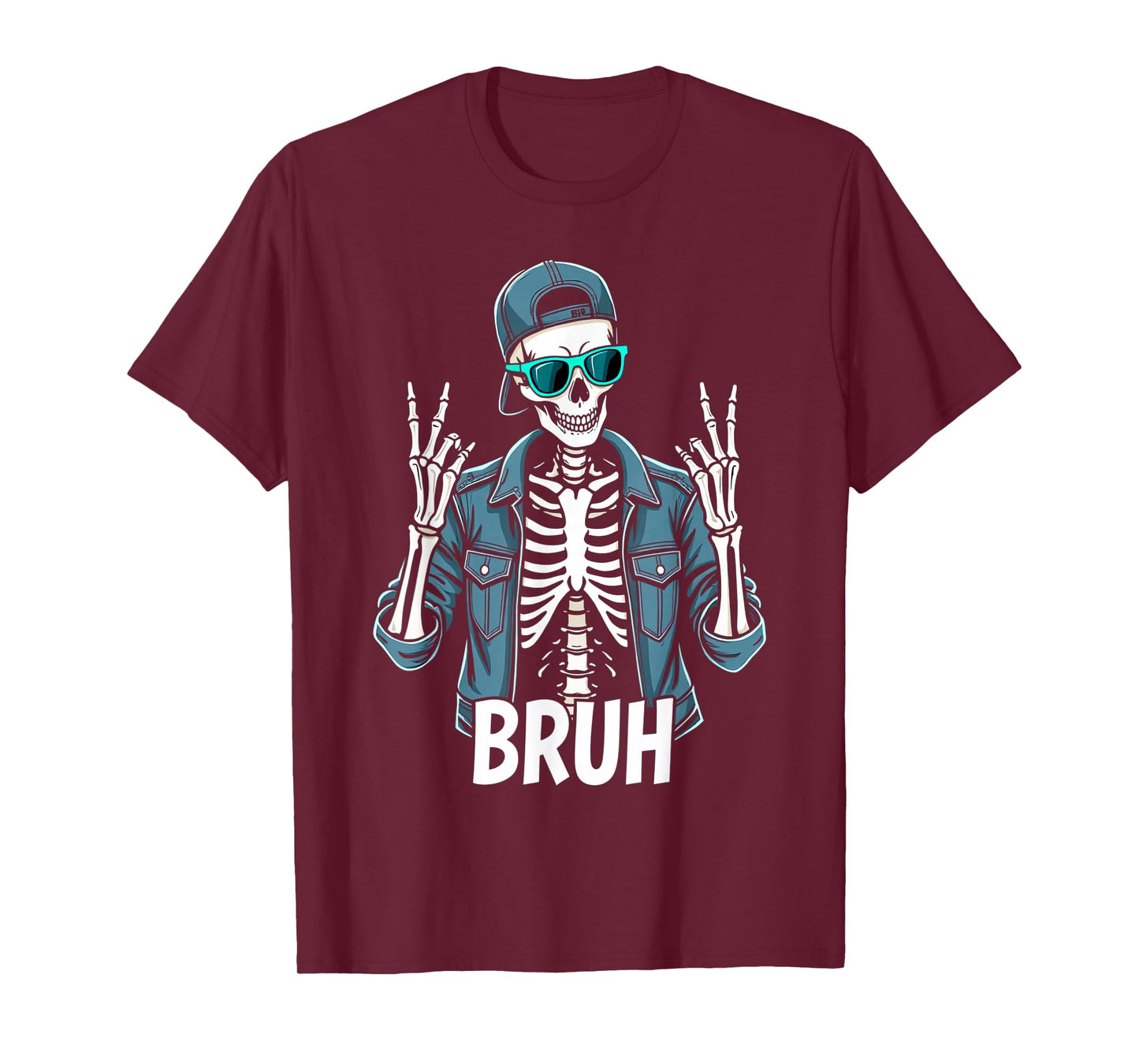 Cool Bruh Skeleton Rock On Halloween Men Teens Boys Kids T-Shirt