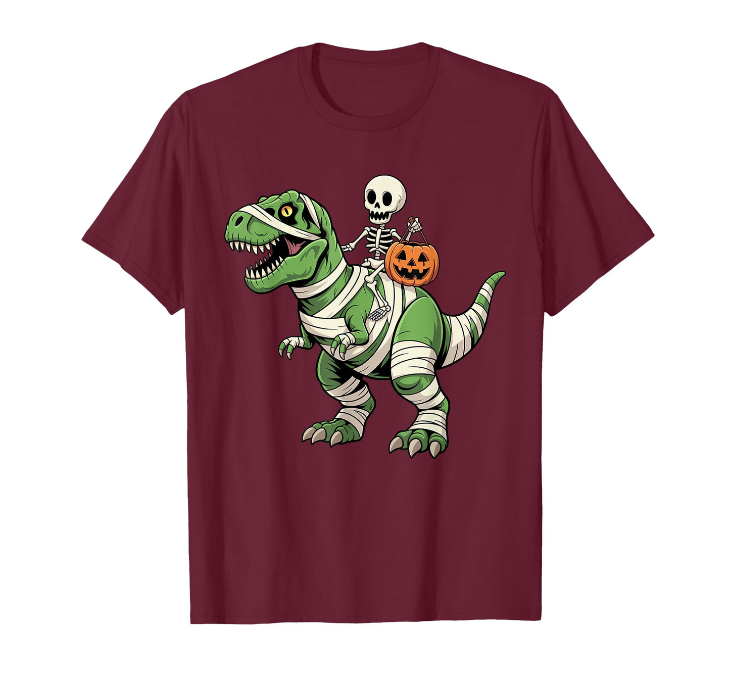 Skeleton Riding Mummy Dinosaur T rex Halloween Funny Pumpkin T-Shirt