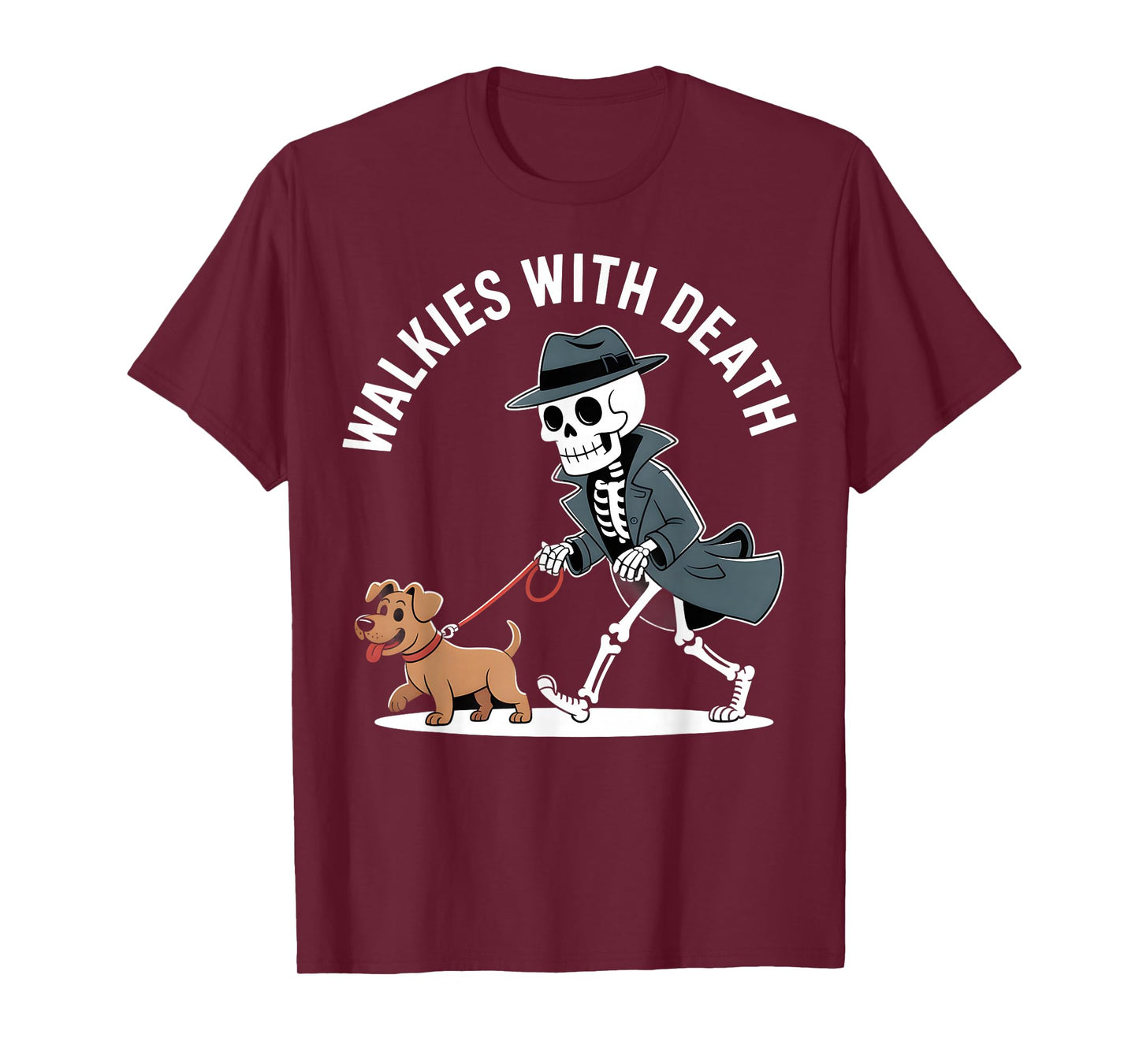 Walkies with Death Funny Skeleton Dog Humor T-Shirt