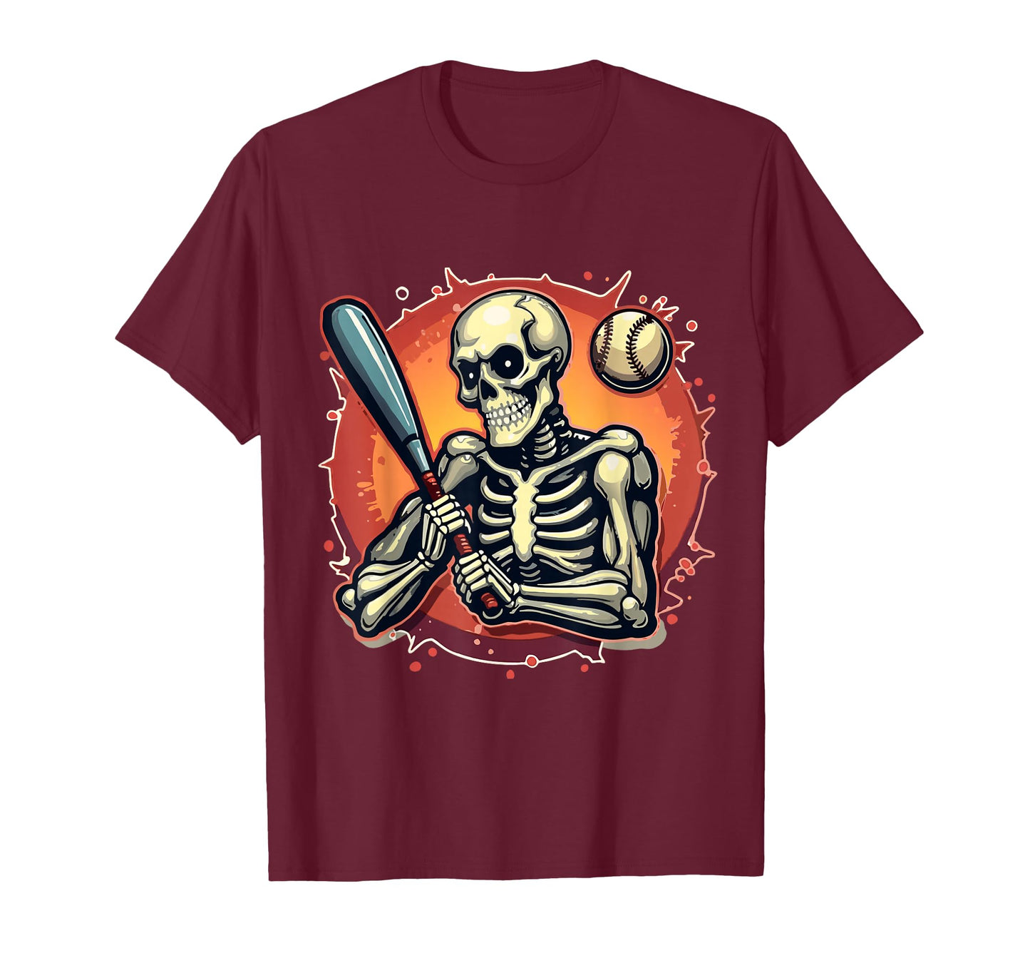 Skeleton Batting Baseball Halloween Costume Funny Men Boys T-Shirt