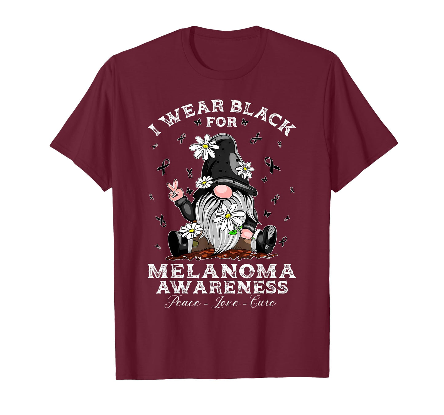 I Wear Black For Melanoma Awareness Warrior Survivor Gnome T-Shirt