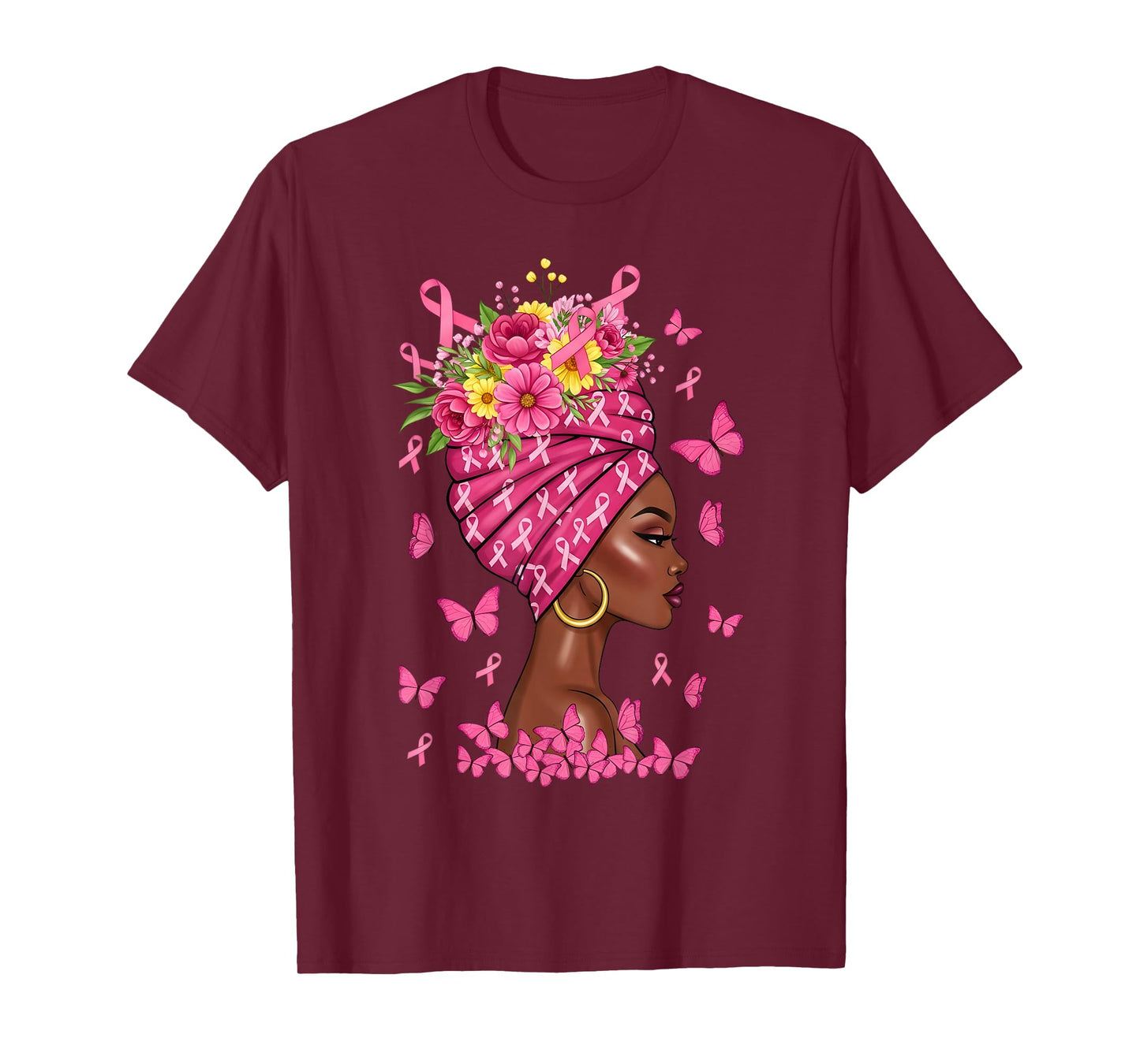Breast Cancer Afro Girl Pink Ribbon Awareness Women T-Shirt