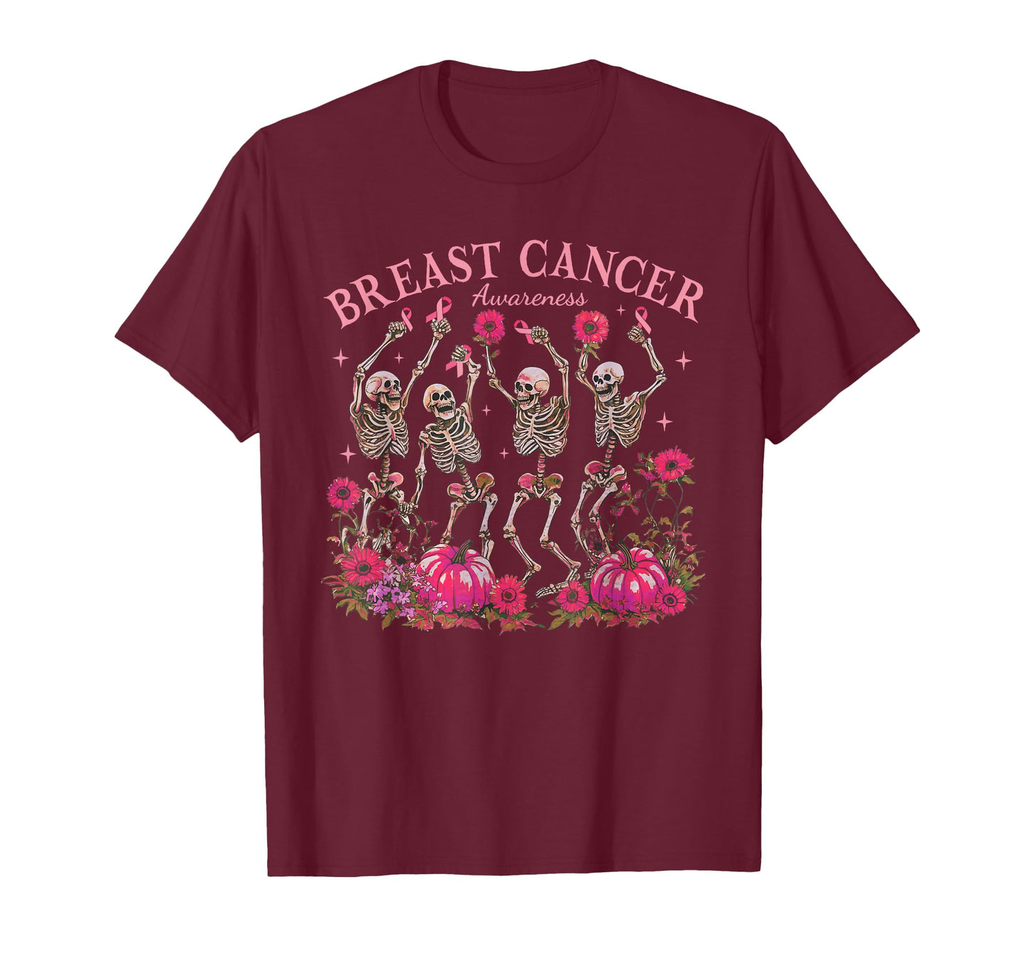 Breast Cancer Awareness Dancing Skeleton Pumpkin Halloween T-Shirt