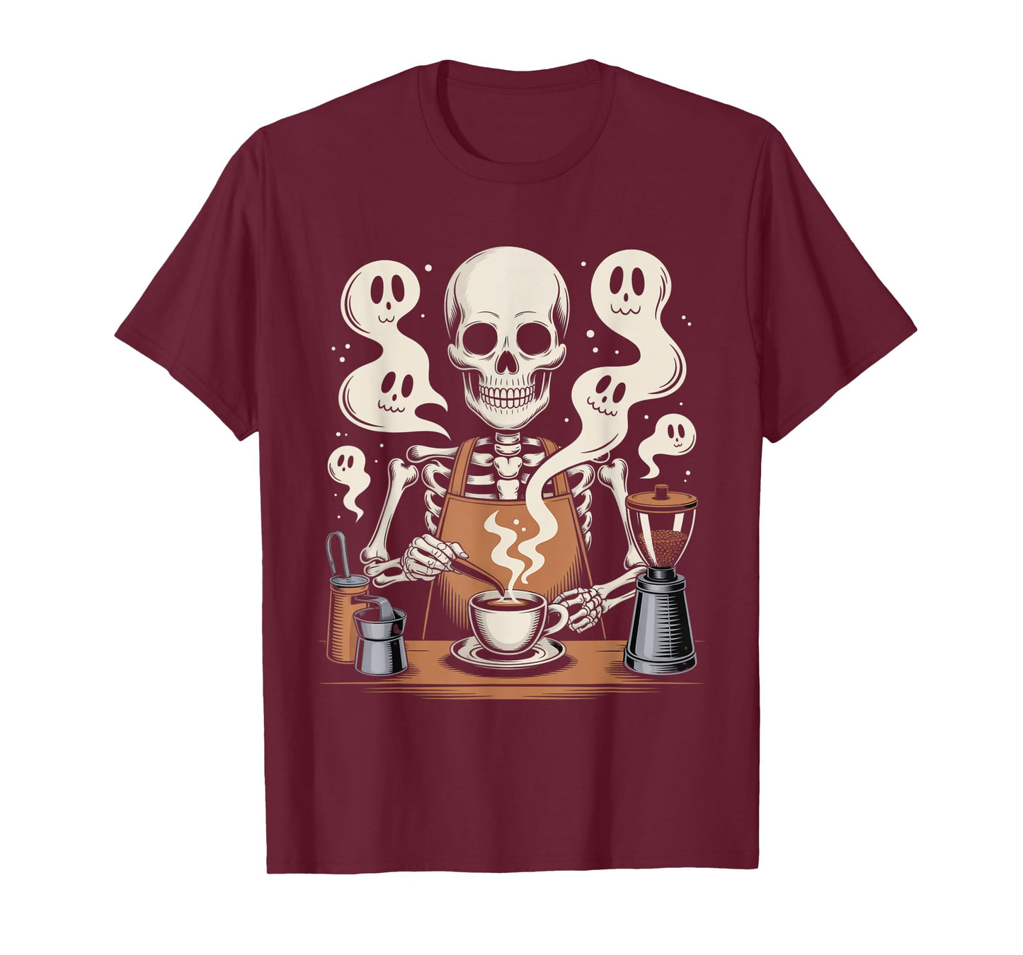 Barista Ghost Coffee Skeleton Spooky Halloween Coffee Maker T-Shirt