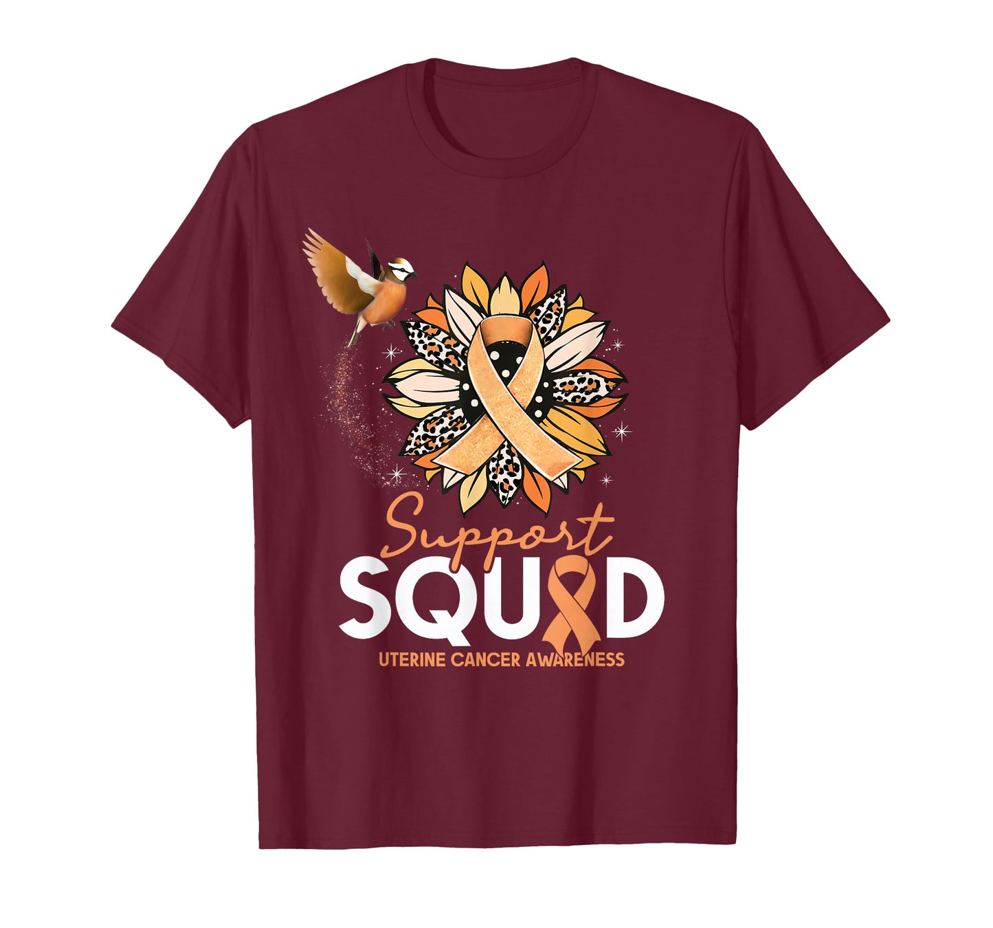 Support Squad Sunflower Hummingbird Uterine Cancer Awareness T-Shirt