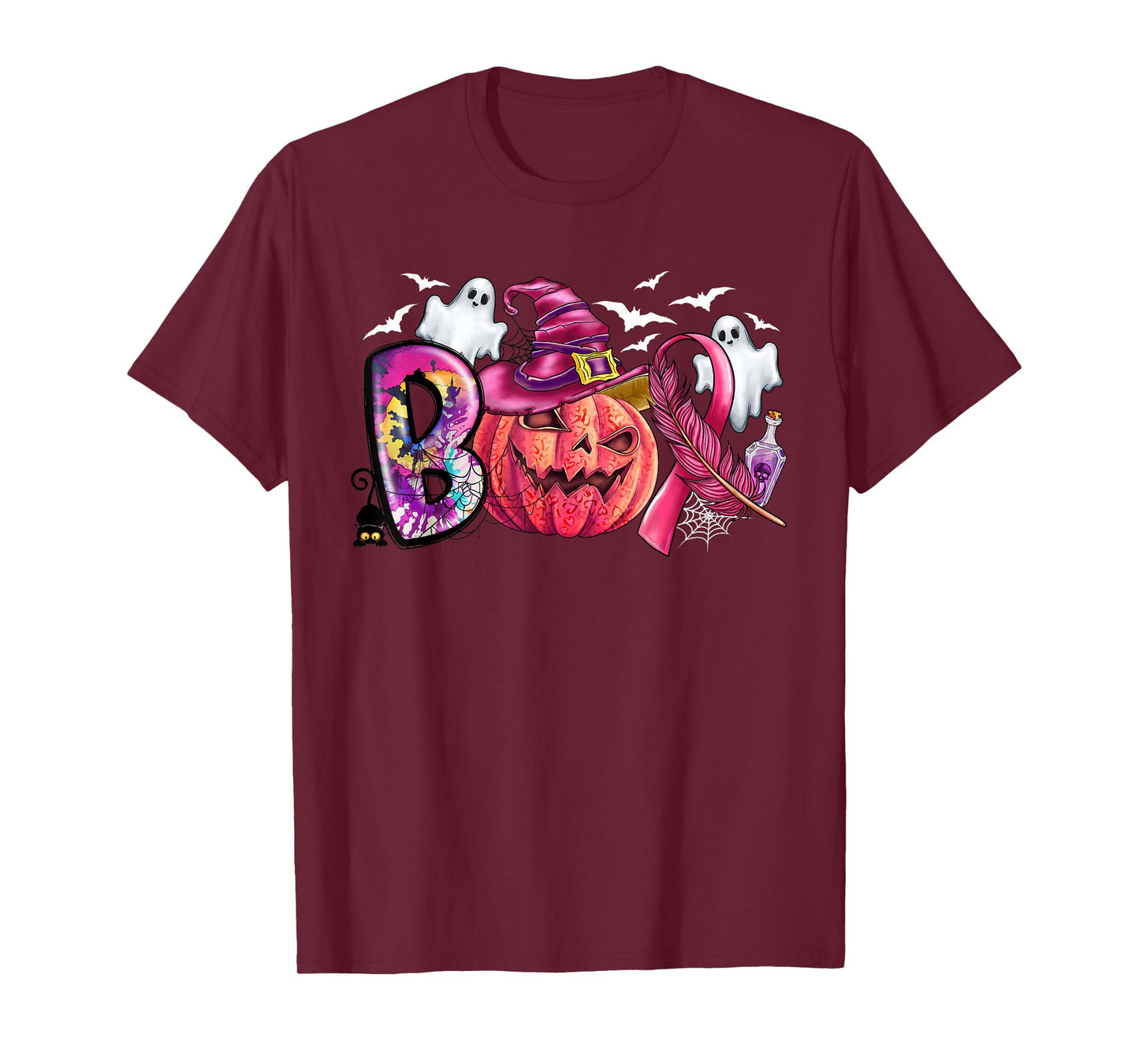 Boo Halloween Pumpkin Pink Ribbon Witch Breast Cancer Ribbon T-Shirt