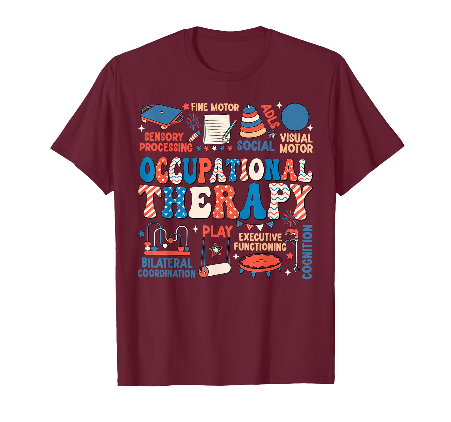 Retro Groovy Occupational Therapy OT Therapist 4th Of July T-Shirt for Women Men