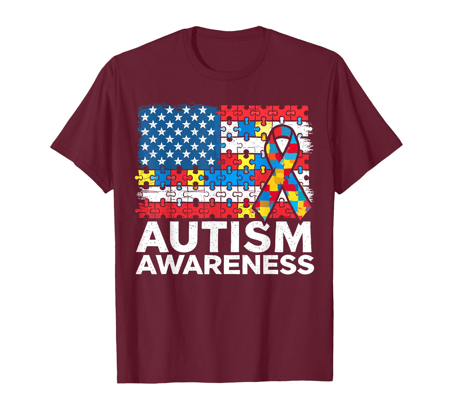 Autism Awareness Mom Dad USA flag Autism Awareness Month T-Shirt