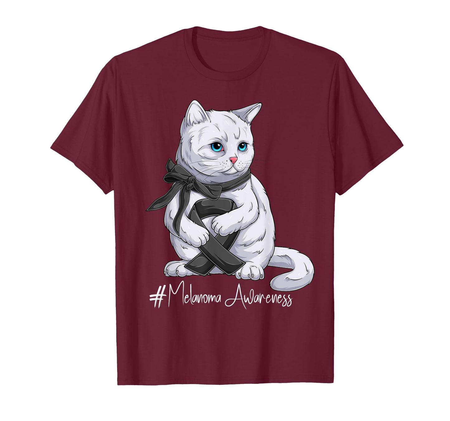 Melanoma Awareness Month Black Ribbon Cat T-Shirt